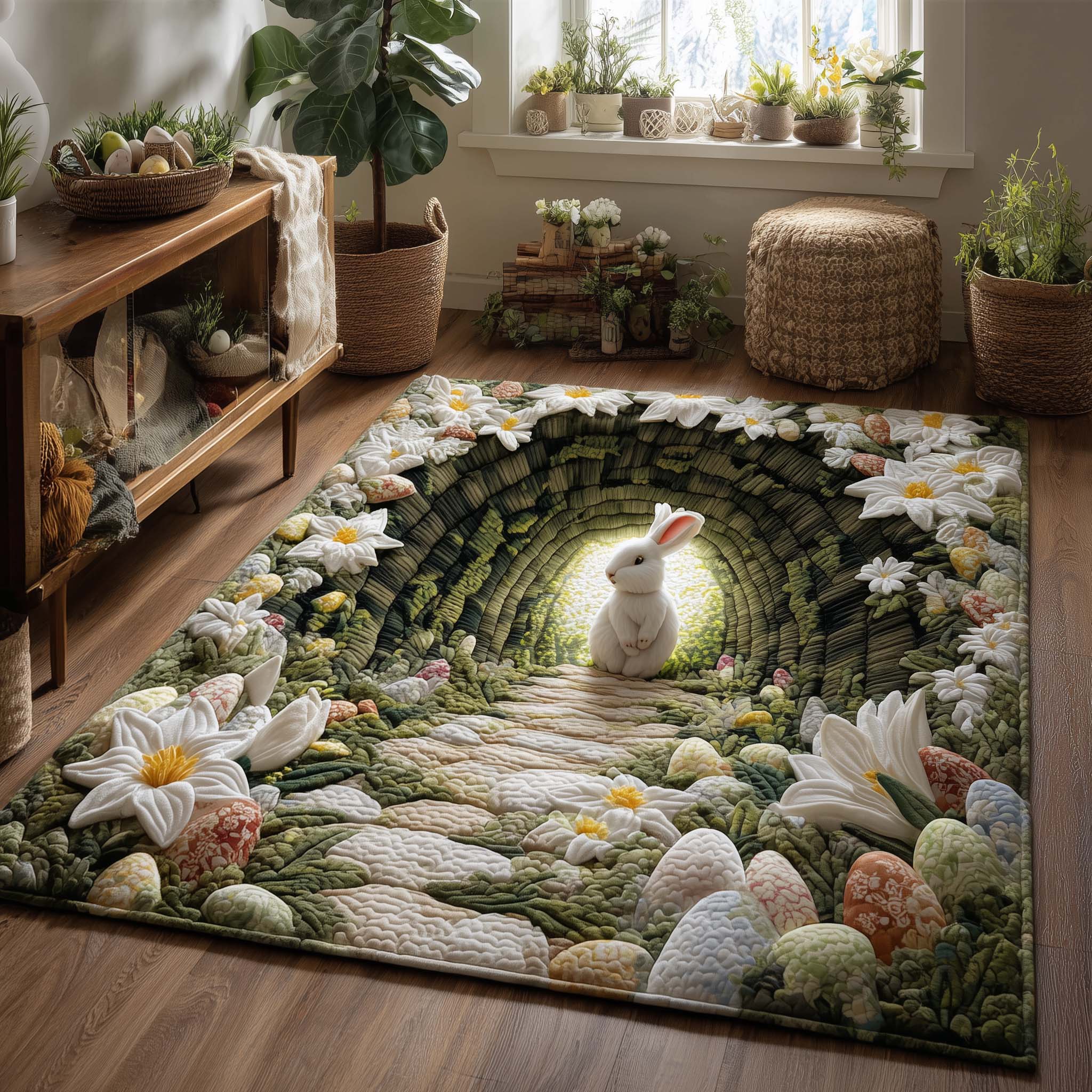 Easter Rabbit Meadow Area Rug - Non-Slip Washable 3D Print Rug for Living Room & BedroomTVC2108421