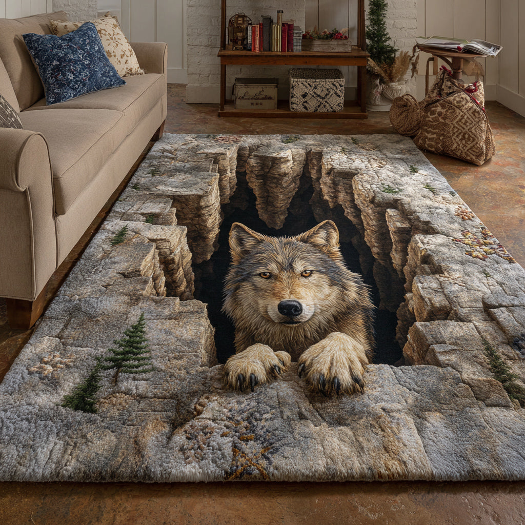 Echo Wolf Den Area Rug - Non-Slip Washable 3D Print Rug for Living Room & BedroomTVC2108332