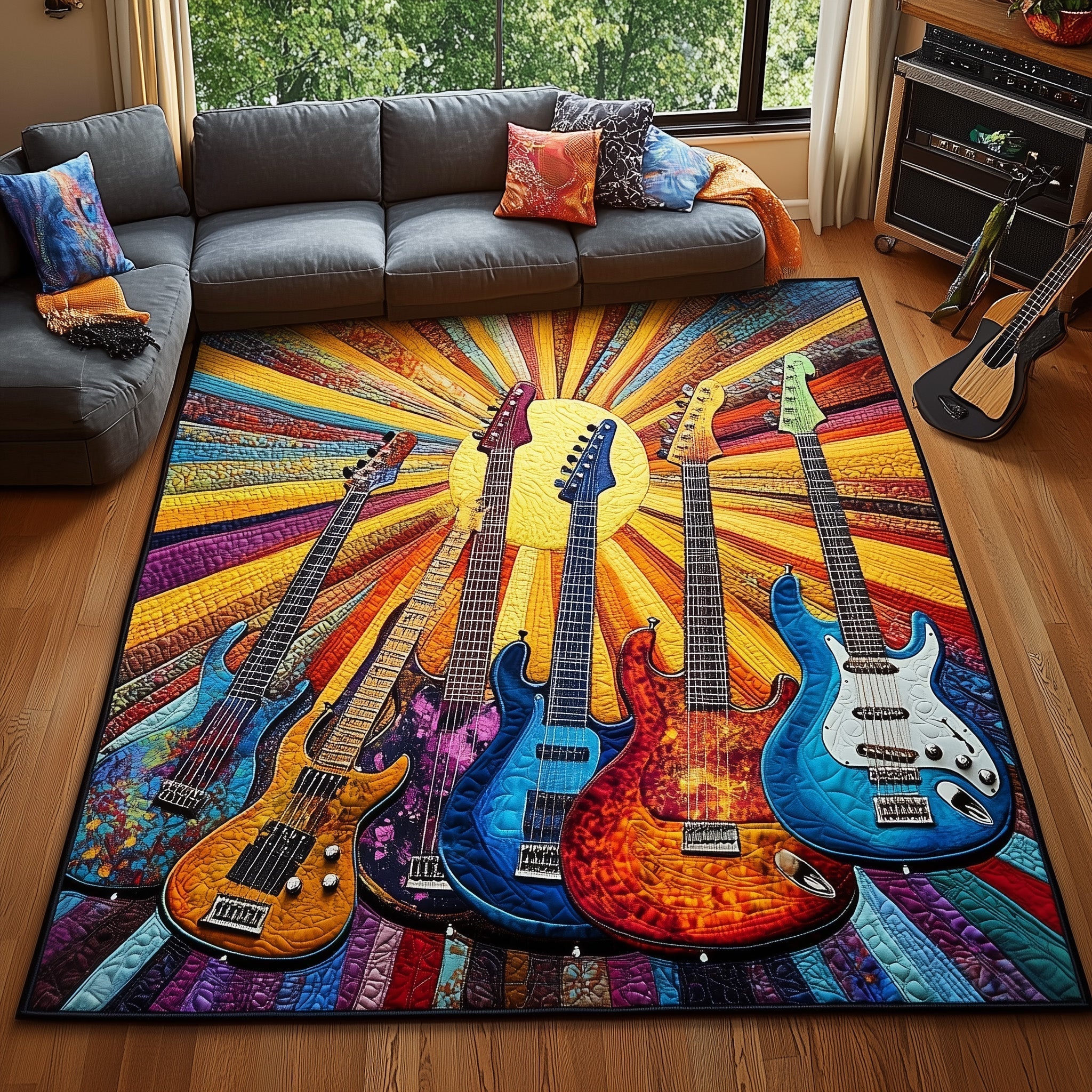Electric Guitar Area Rug - Non-Slip Washable 3D Print Rug for Living Room & Bedroom (DesignTVC2108420
