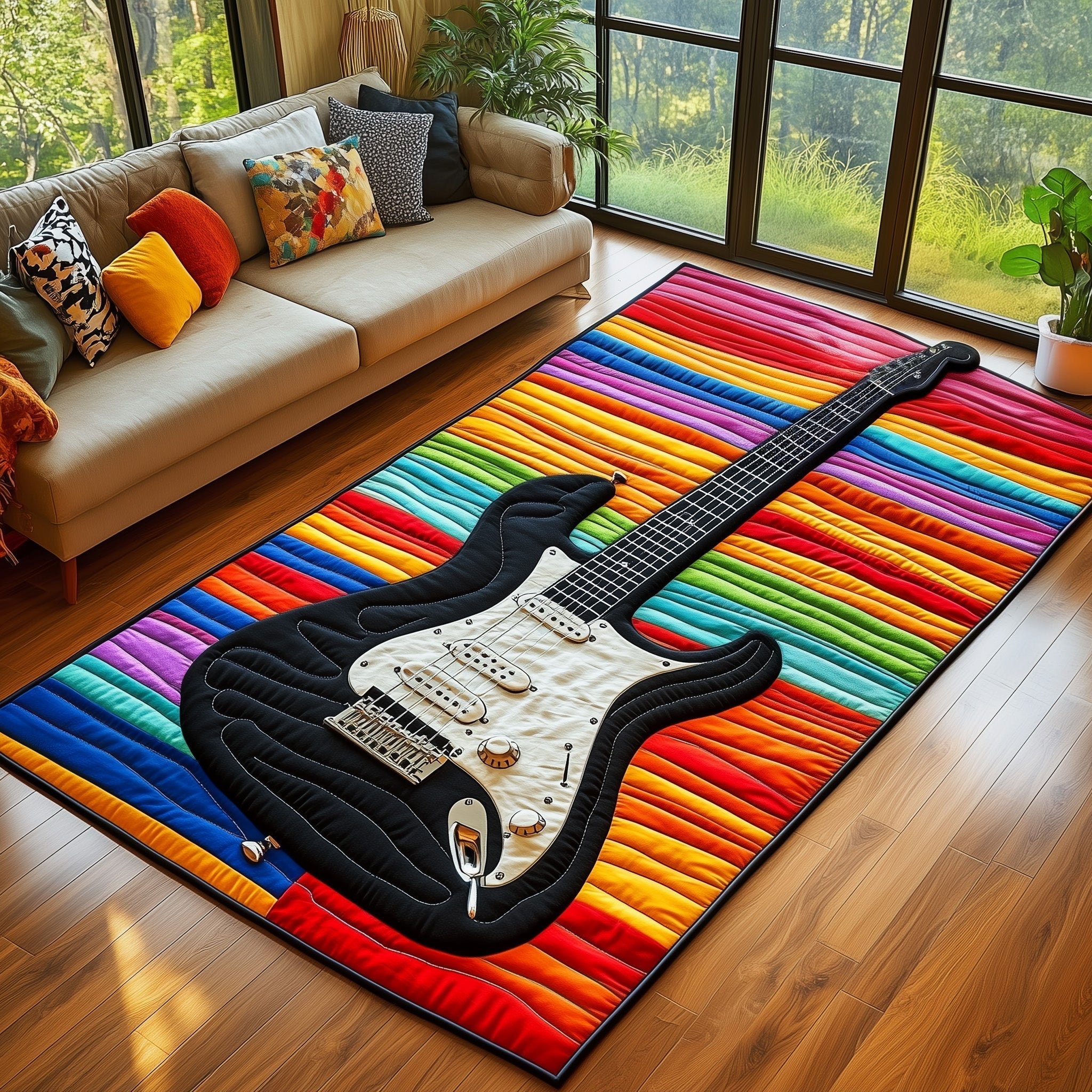 Electric Guitar Area Rug - Non-Slip Washable 3D Print Rug for Living Room & BedroomTVC2108224