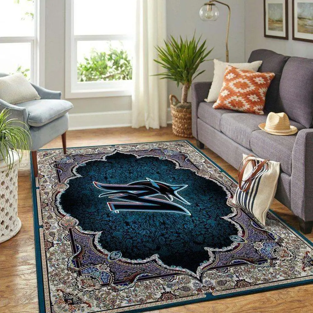 Elegant Patterned Rug Perfect for Living Room Decor Black and Blue