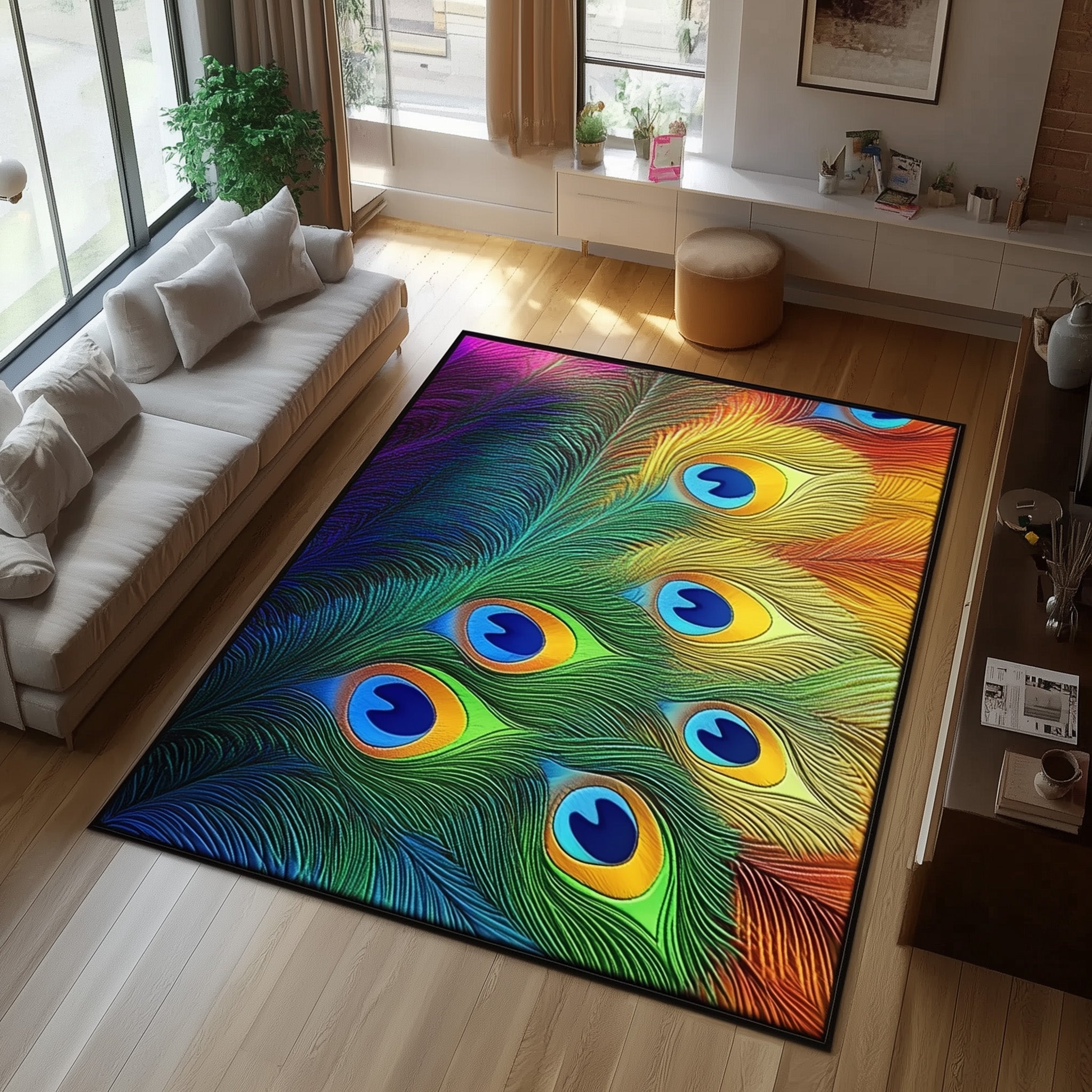 Elegant Peacock Area Rug - Non-Slip Washable 3D Print Rug for Living Room & BedroomTVC2108224