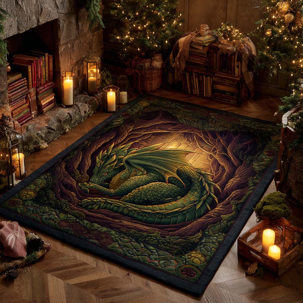 Emerald Guardian Dragon Area Rug - Non-Slip Washable 3D Print Rug for Living Room & BedroomTVC2108330