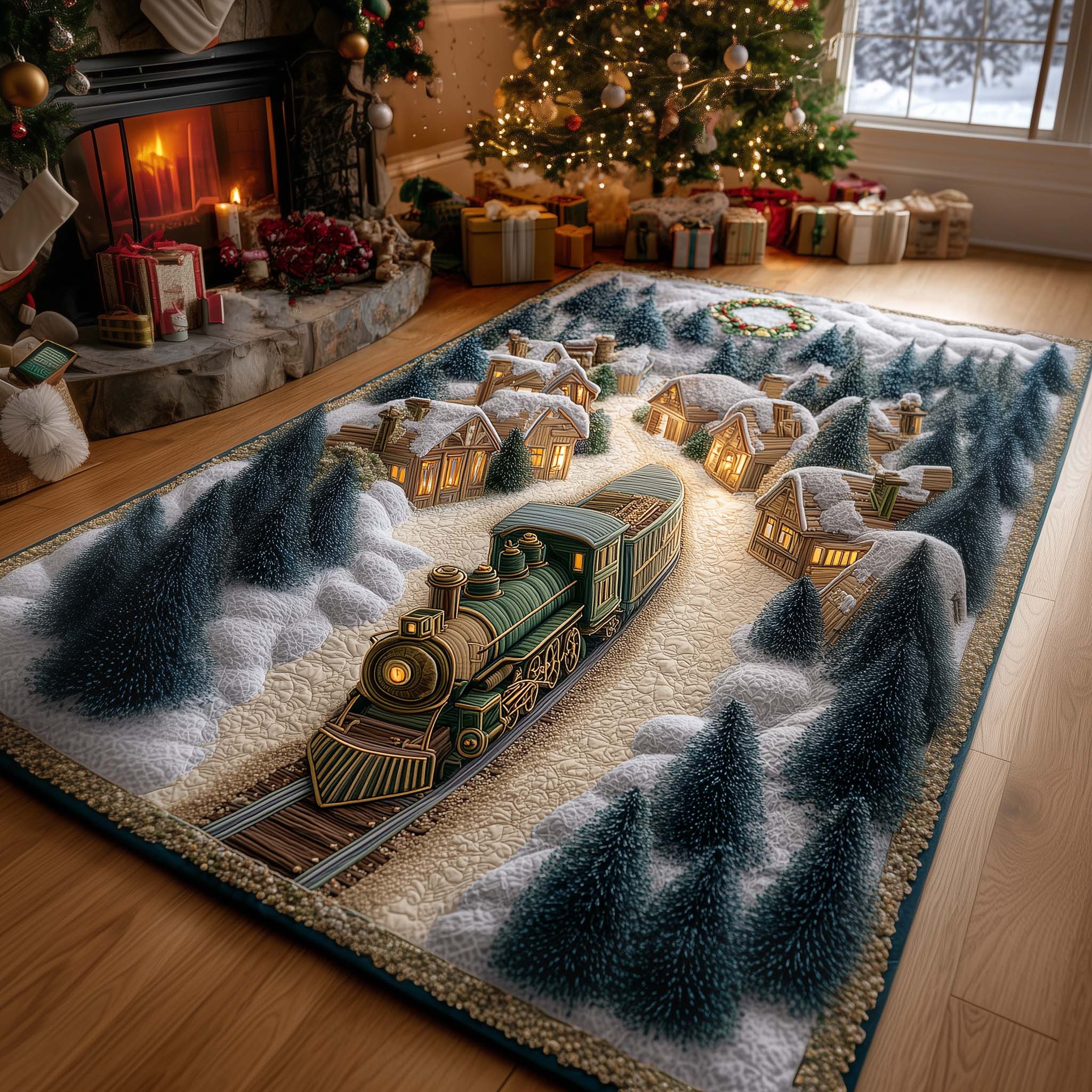 Emerald Polar Train Area Rug - Non-Slip Washable 3D Print Rug for Living Room & BedroomTVC2108420