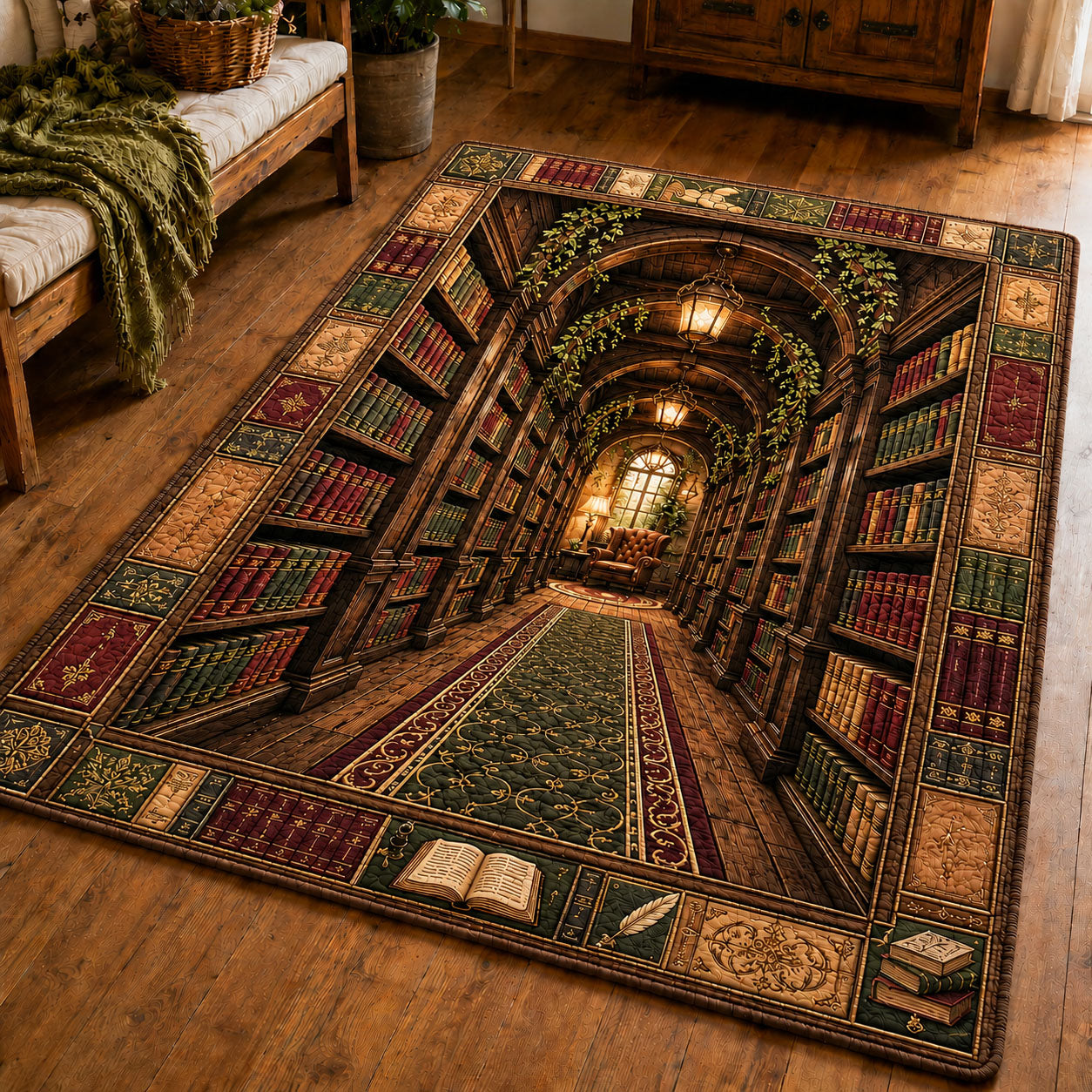 Enchanted Library Corridor Area Rug - Non-Slip Washable 3D Print Rug for Living Room & BedroomTVC2108420