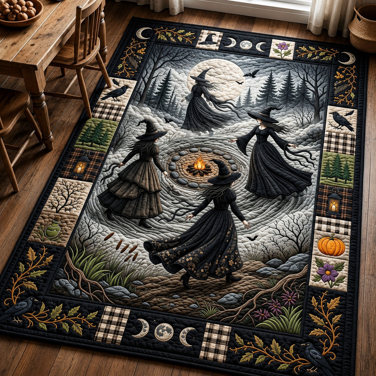 Enchanted Witches Dance Halloween Area Rug - Non-Slip Washable 3D Print Rug for Living Room & BedroomTVC2108419