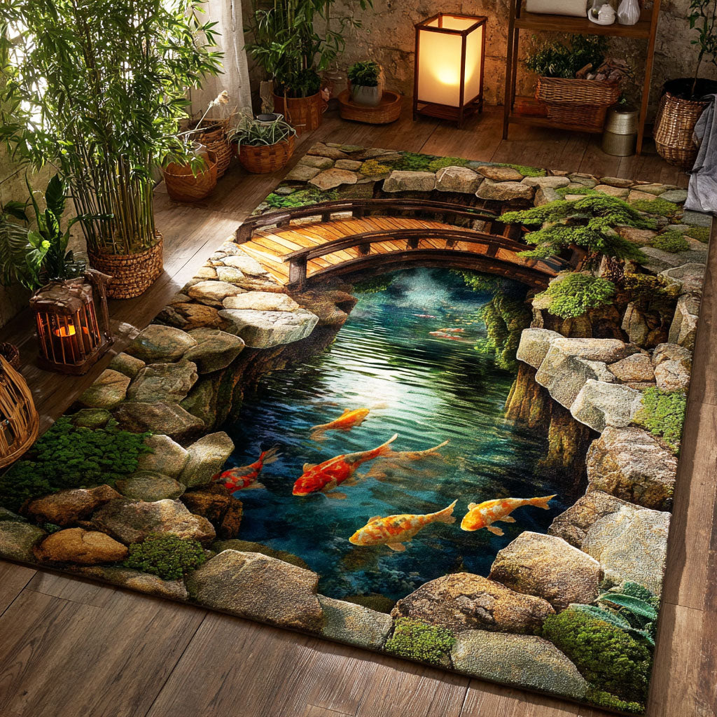 Eternal Koi Area Rug - Non-Slip Washable 3D Print Rug for Living Room & BedroomTVC2108327