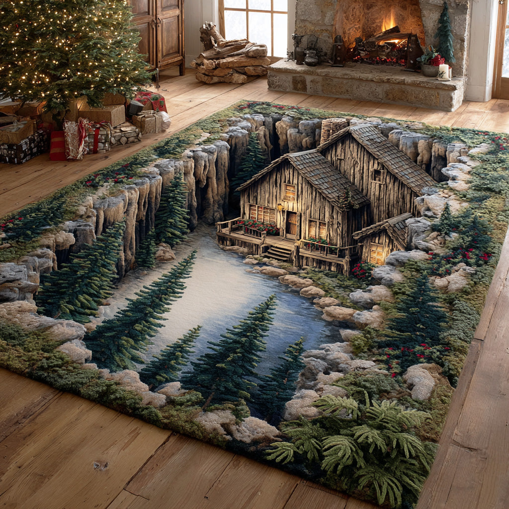 Evergreen Cabin Path Area Rug - Non-Slip Washable 3D Print Rug for Living Room & BedroomTVC2108327