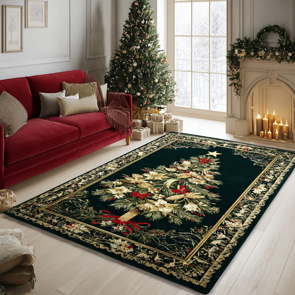 Evergreen Star Area Rug - Non-Slip Washable 3D Print Rug for Living Room & BedroomTVC2108326