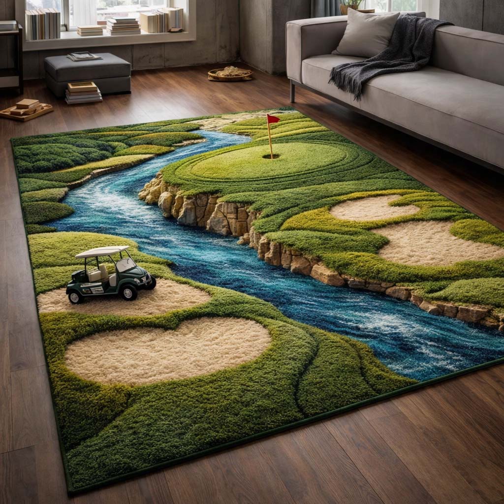 Fairway Golf Area Rug - Non-Slip Washable 3D Print Rug for Living Room & BedroomTVC2108419