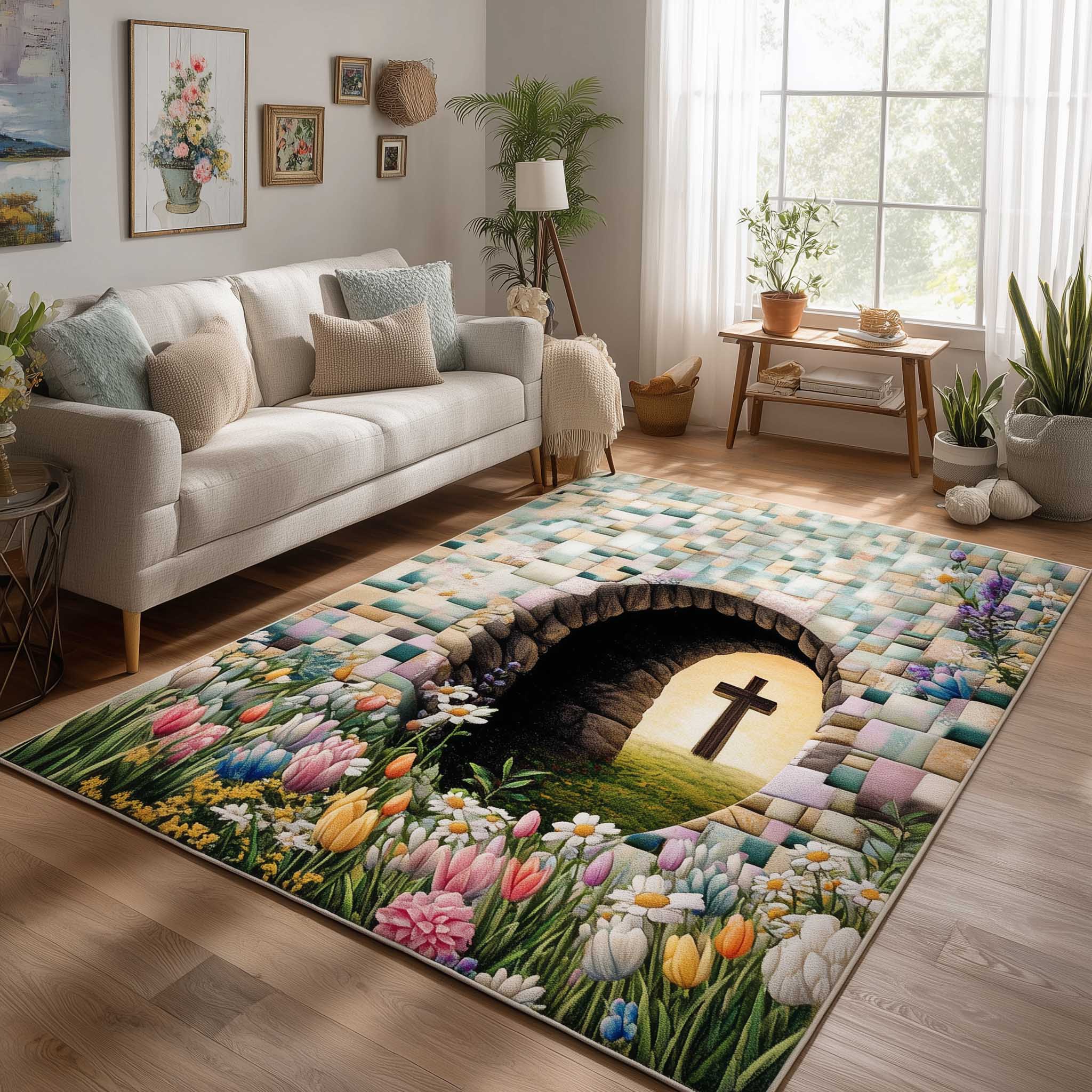 Faith Easter Faith Area Rug - Non-Slip Washable 3D Print Rug for Living Room & BedroomTVC2108419