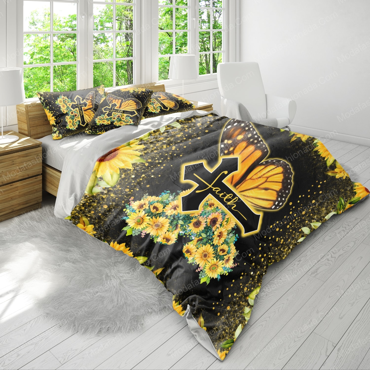Faith Jesus Christ Butterfly Sunflower Bedding Sets