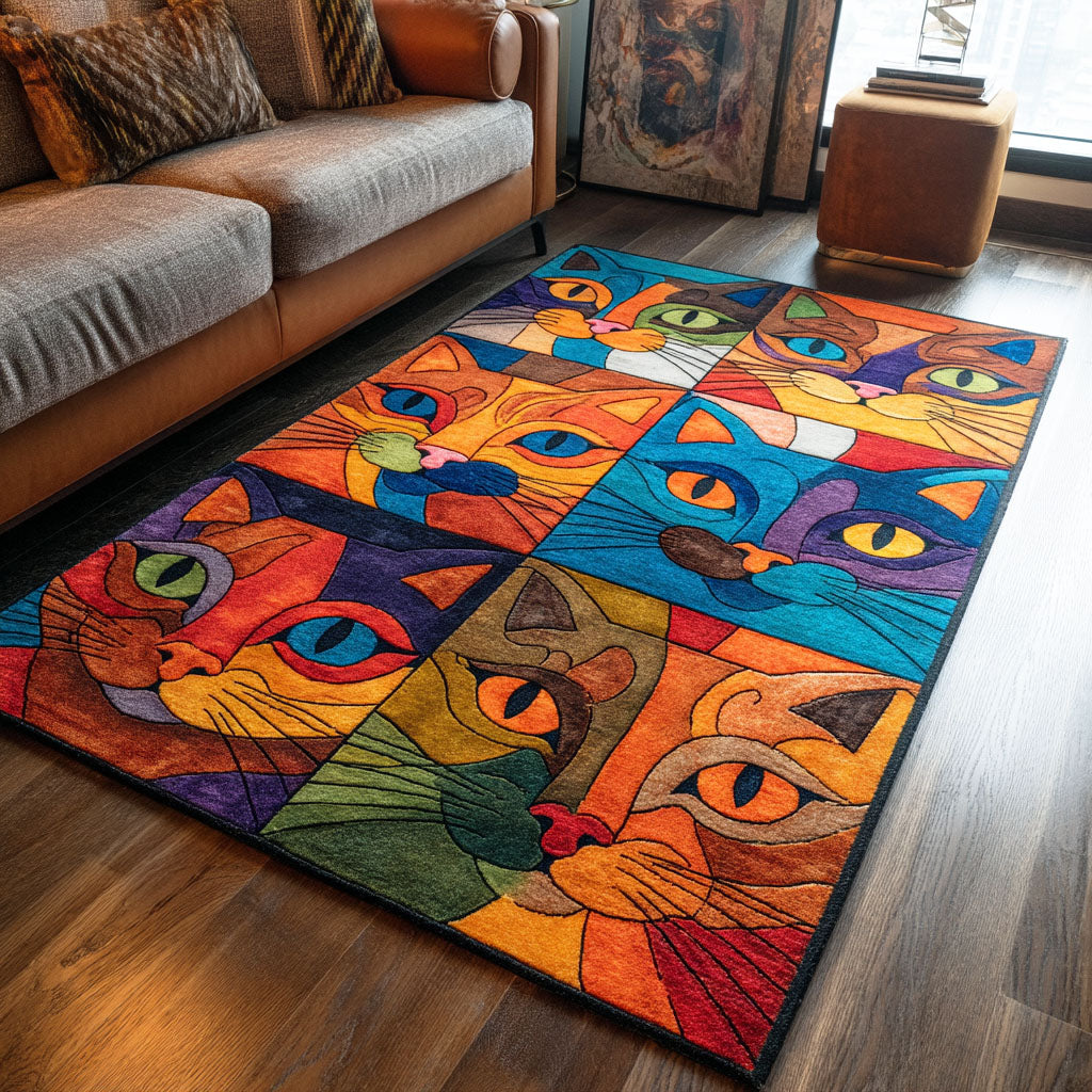 Fancy Feline Area Rug - Non-Slip Washable 3D Print Rug for Living Room & BedroomTVC2108326