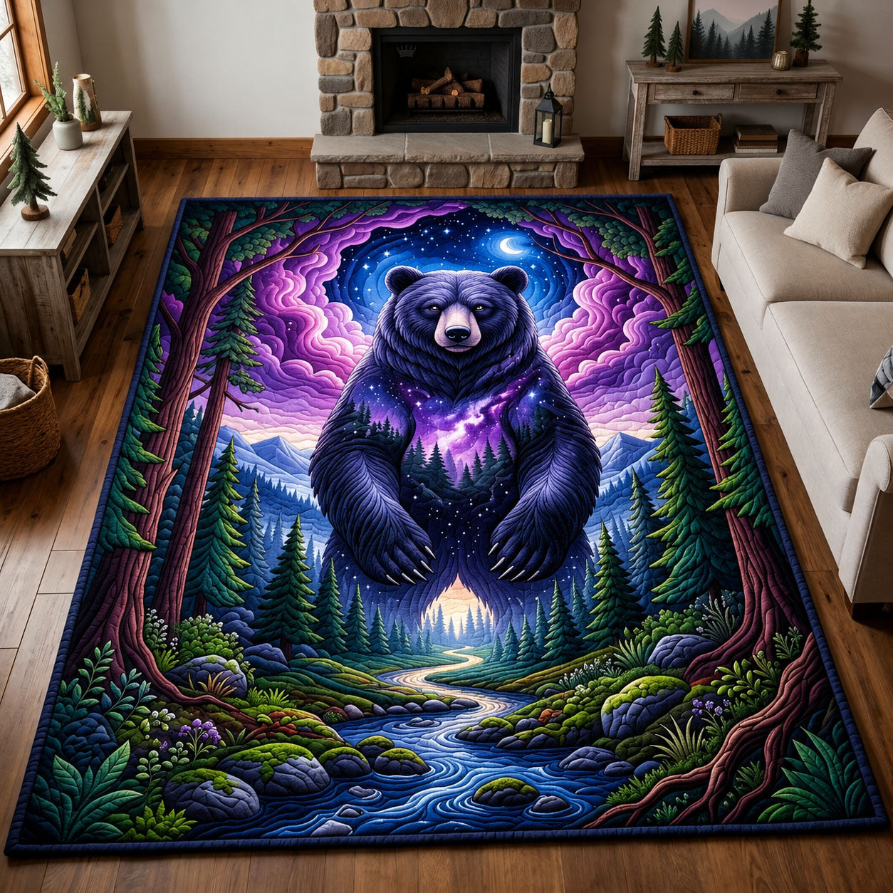 Fantasy Night Bear Area Rug - Non-Slip Washable 3D Print Rug for Living Room & BedroomTVC2108418