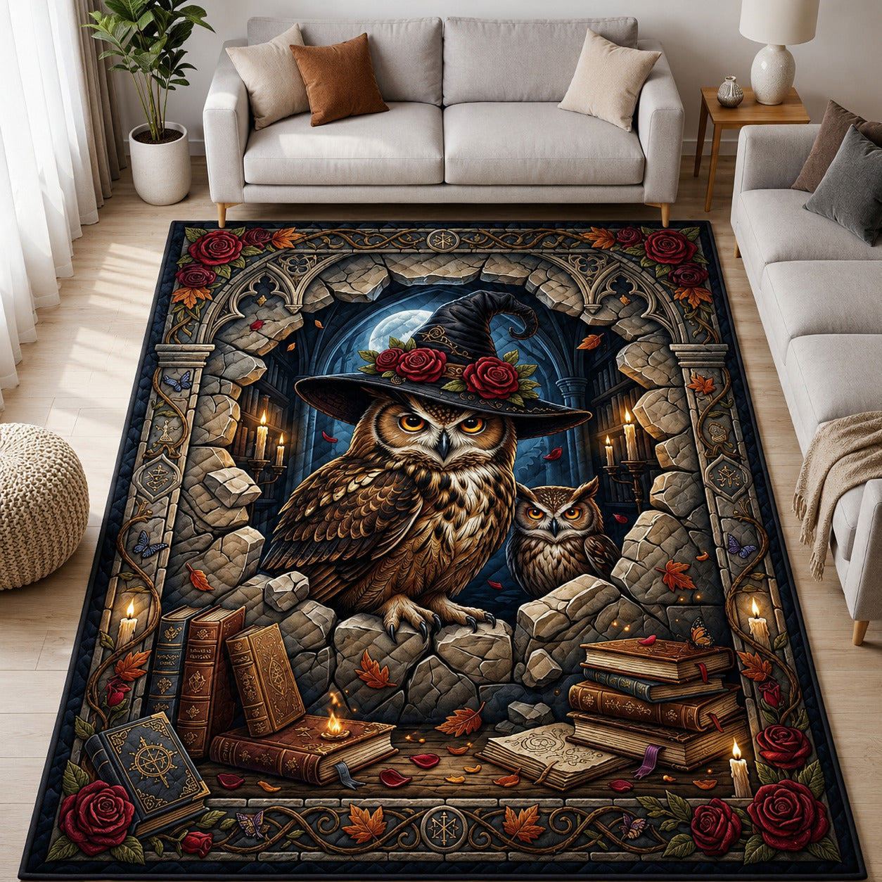 Fantasy Witch Owls Halloween Area Rug - Non-Slip Washable 3D Print Rug for Living Room & BedroomTVC2108224
