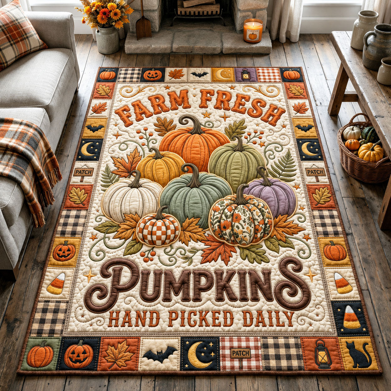 Farm Fresh Pumpkins Halloween Area Rug - Non-Slip Washable 3D Print Rug for Living Room & BedroomTVC2108419