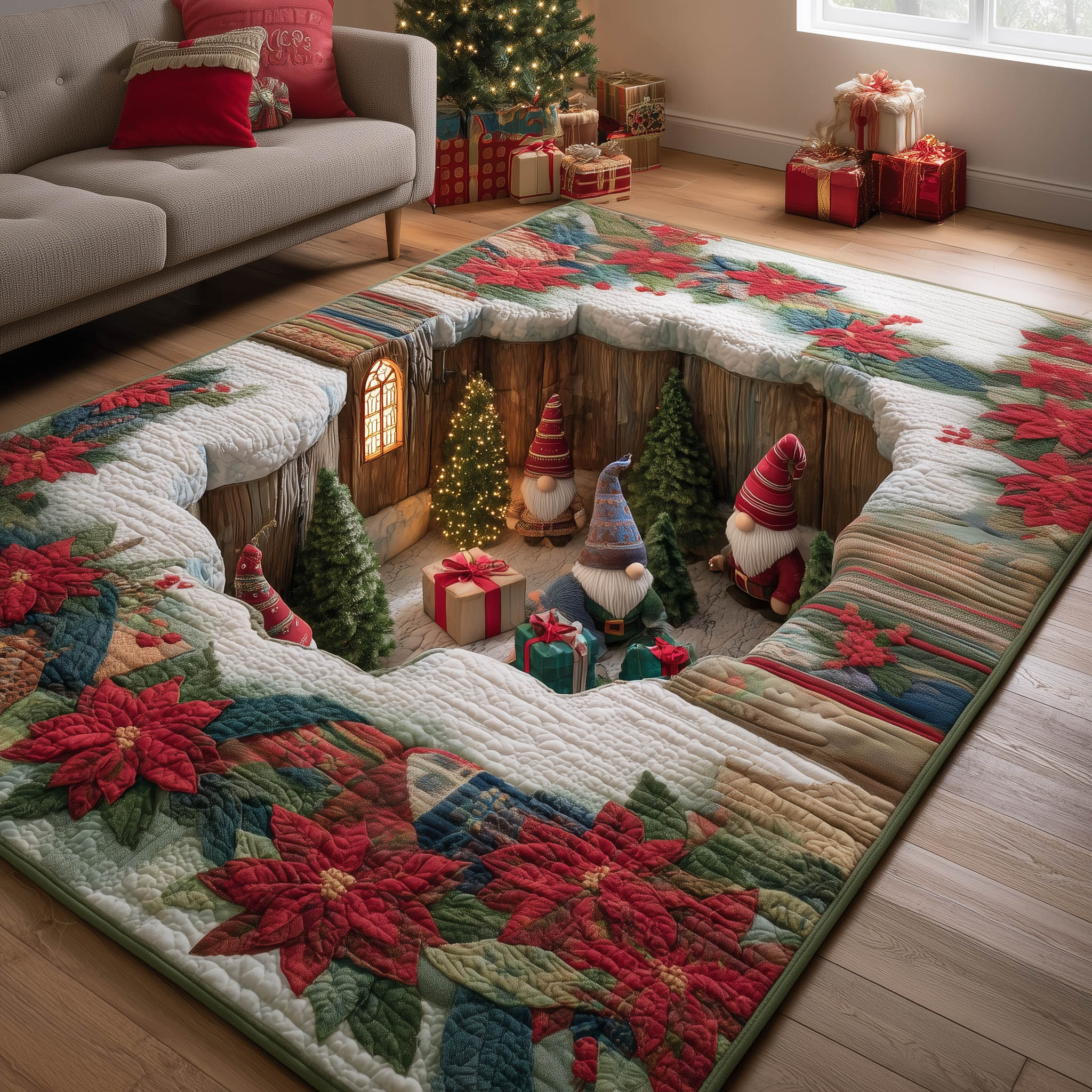 Festive Gnome Area Rug - Non-Slip Washable 3D Print Rug for Living Room & BedroomTVC2108236