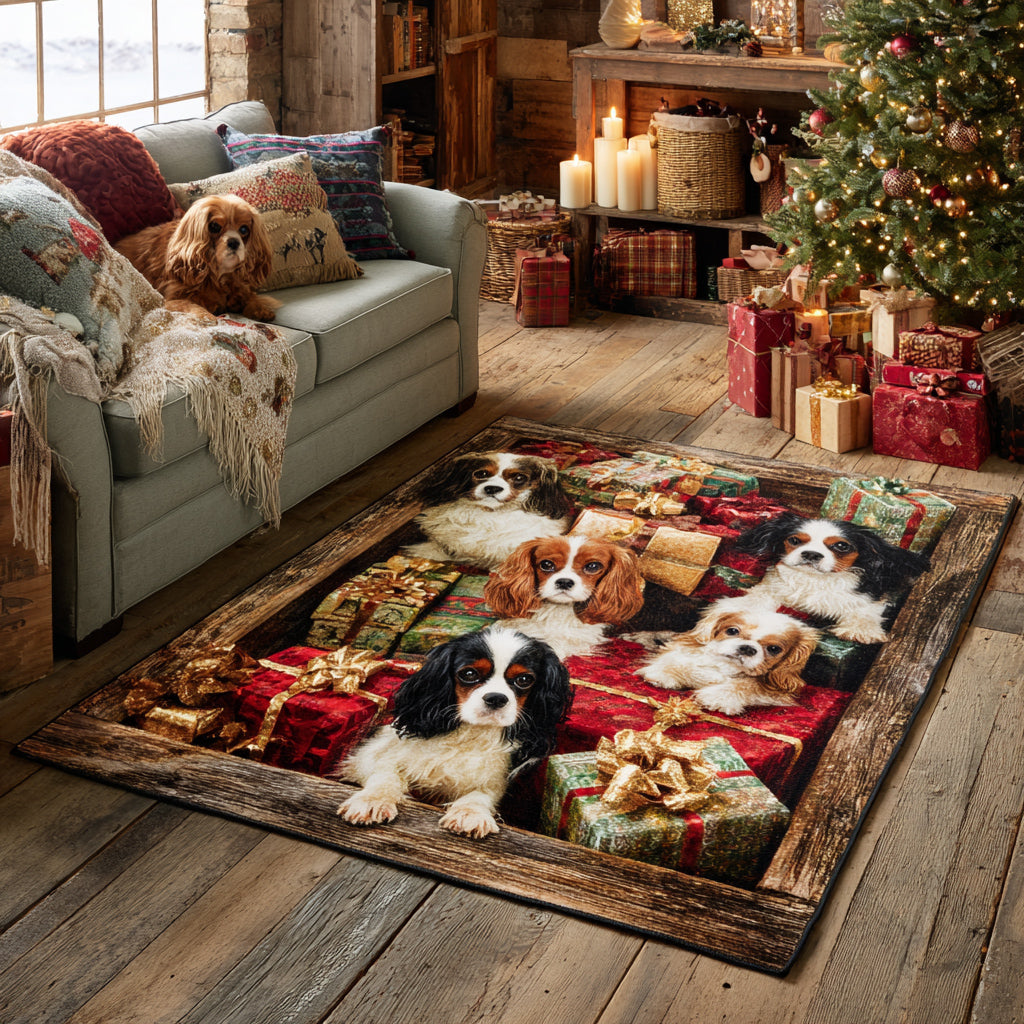 Festive King Charles Area Rug - Non-Slip Washable 3D Print Rug for Living Room & BedroomTVC2108326