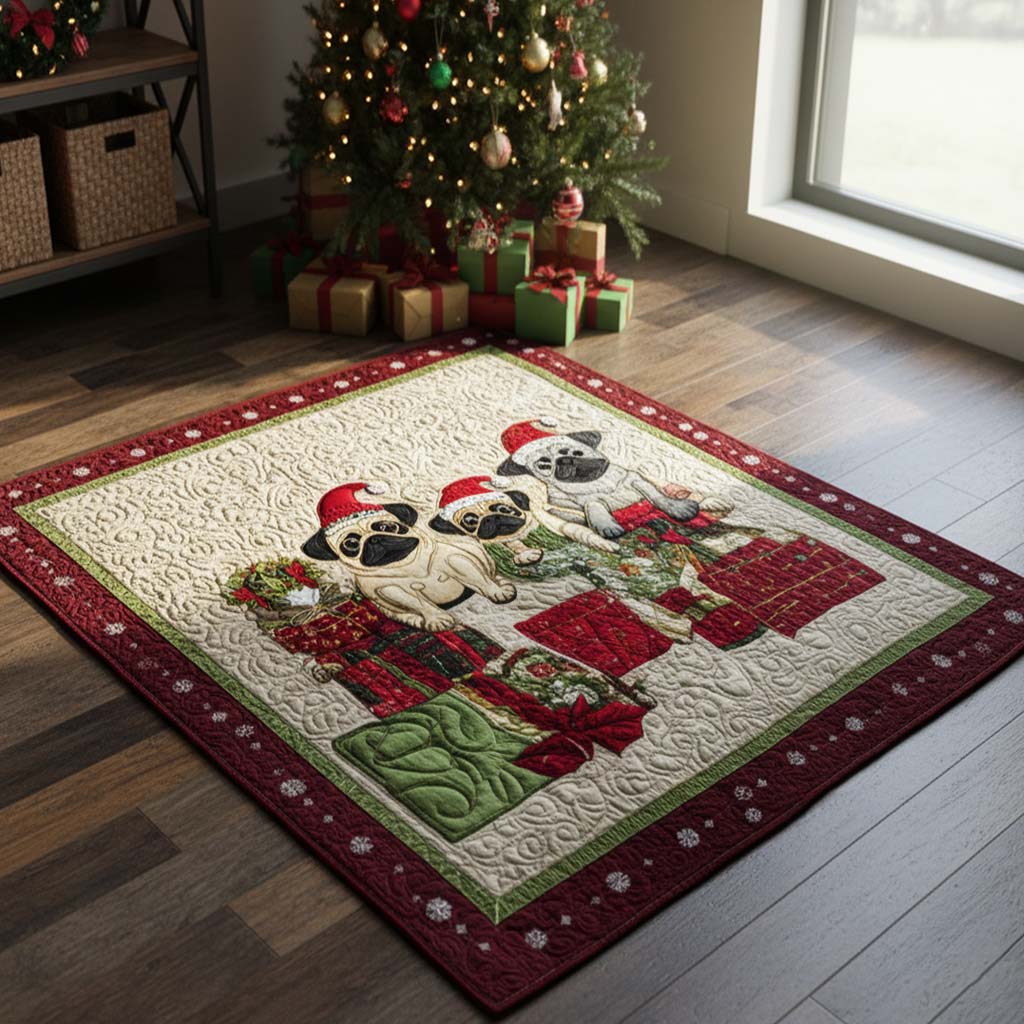 Festive Pug Trio Area Rug - Non-Slip Washable 3D Print Rug for Living Room & BedroomTVC2108326