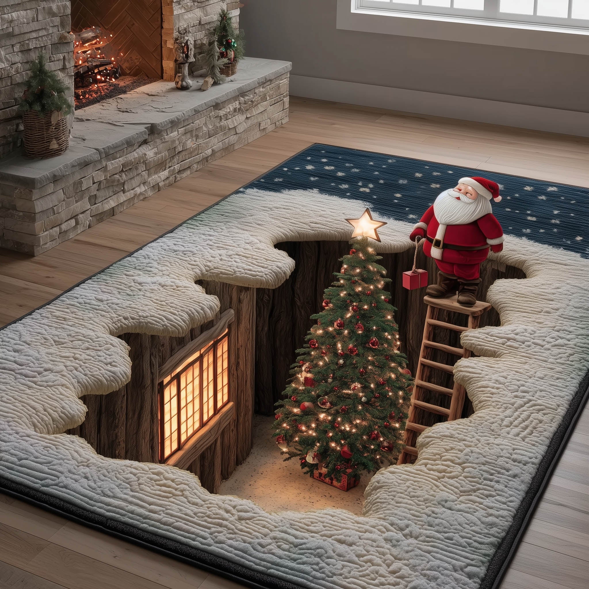Festive Santa Christmas Area Rug - Non-Slip Washable 3D Print Rug for Living Room & BedroomTVC2108224