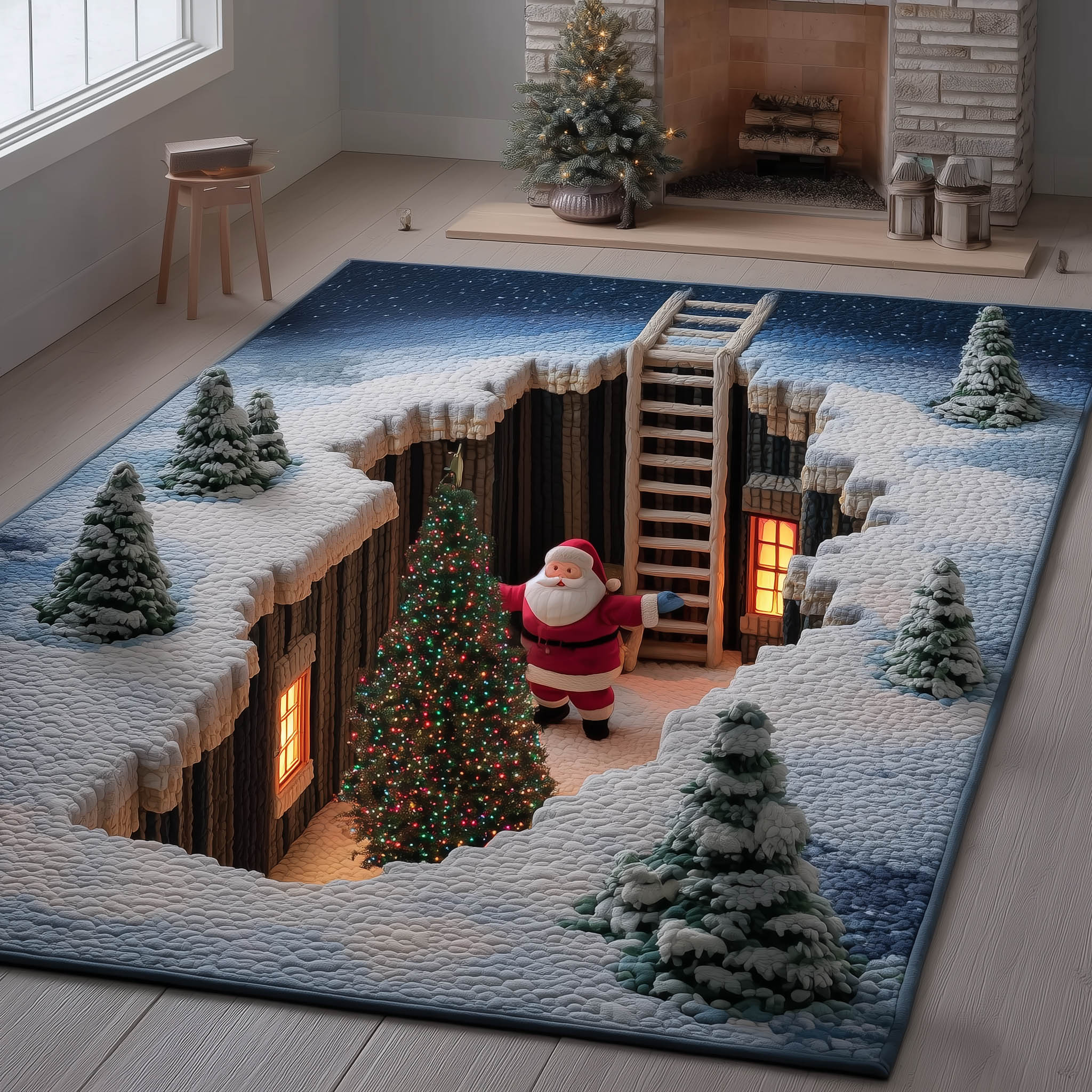 Festive Santa Christmas Area Rug - Non-Slip Washable 3D Print Rug for Living Room & BedroomTVC2108377