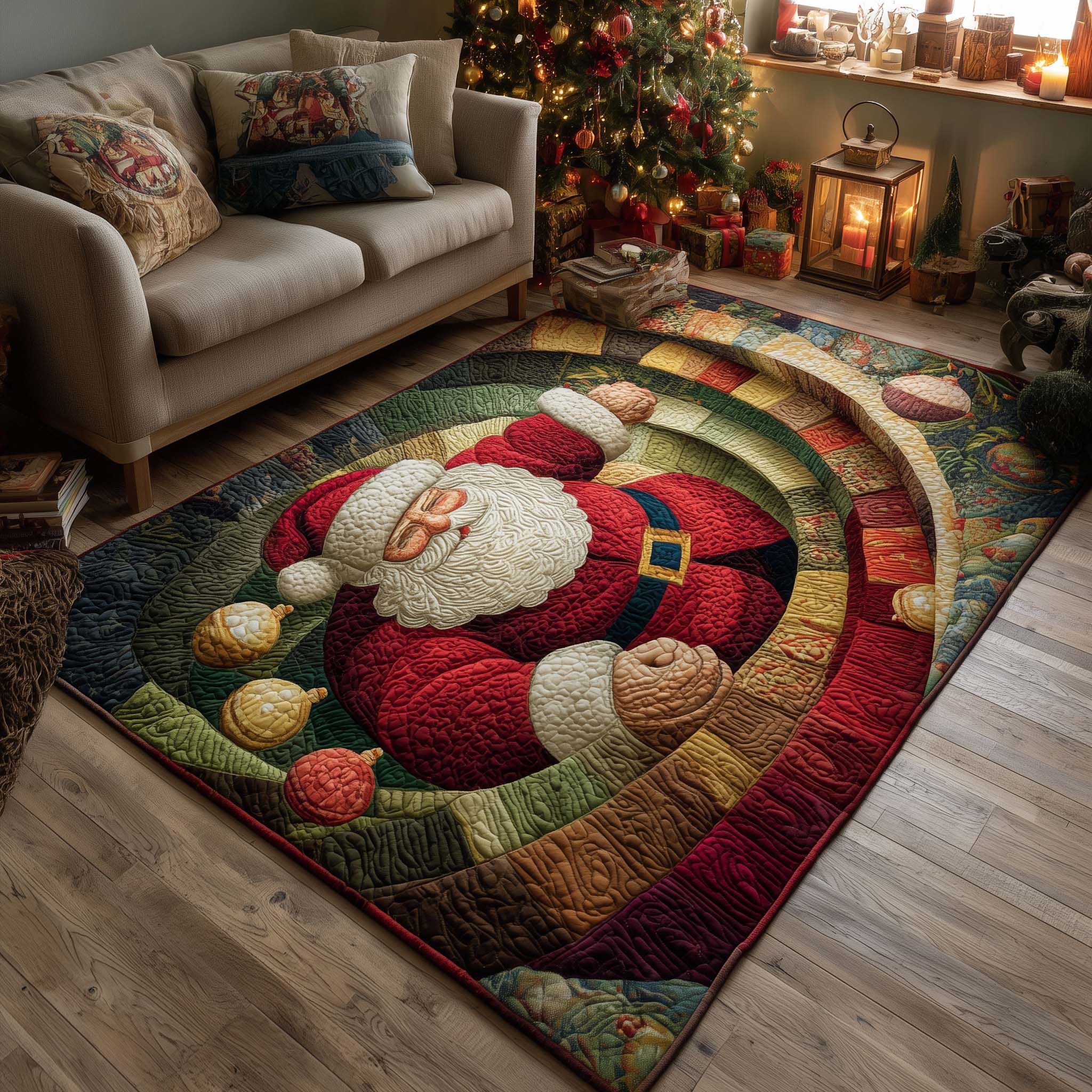Festive Santa Joy Christmas Area Rug - Non-Slip Washable 3D Print Rug for Living Room & BedroomTVC2108418