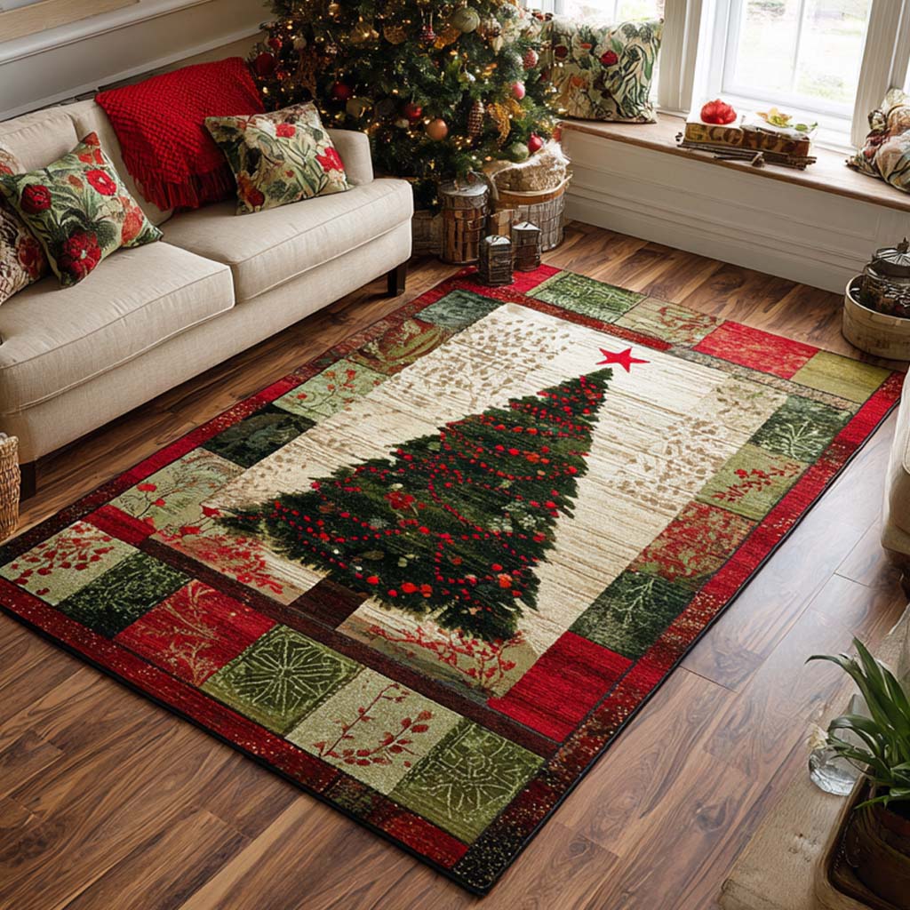 Festive Tree Area Rug - Non-Slip Washable 3D Print Rug for Living Room & BedroomTVC2108326