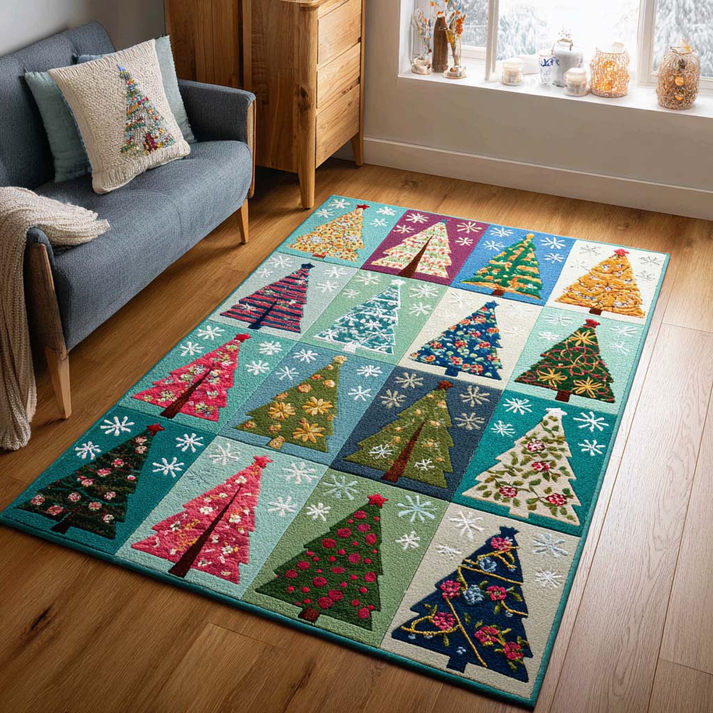 Festive Trees Area Rug - Non-Slip Washable 3D Print Rug for Living Room & BedroomTVC2108326