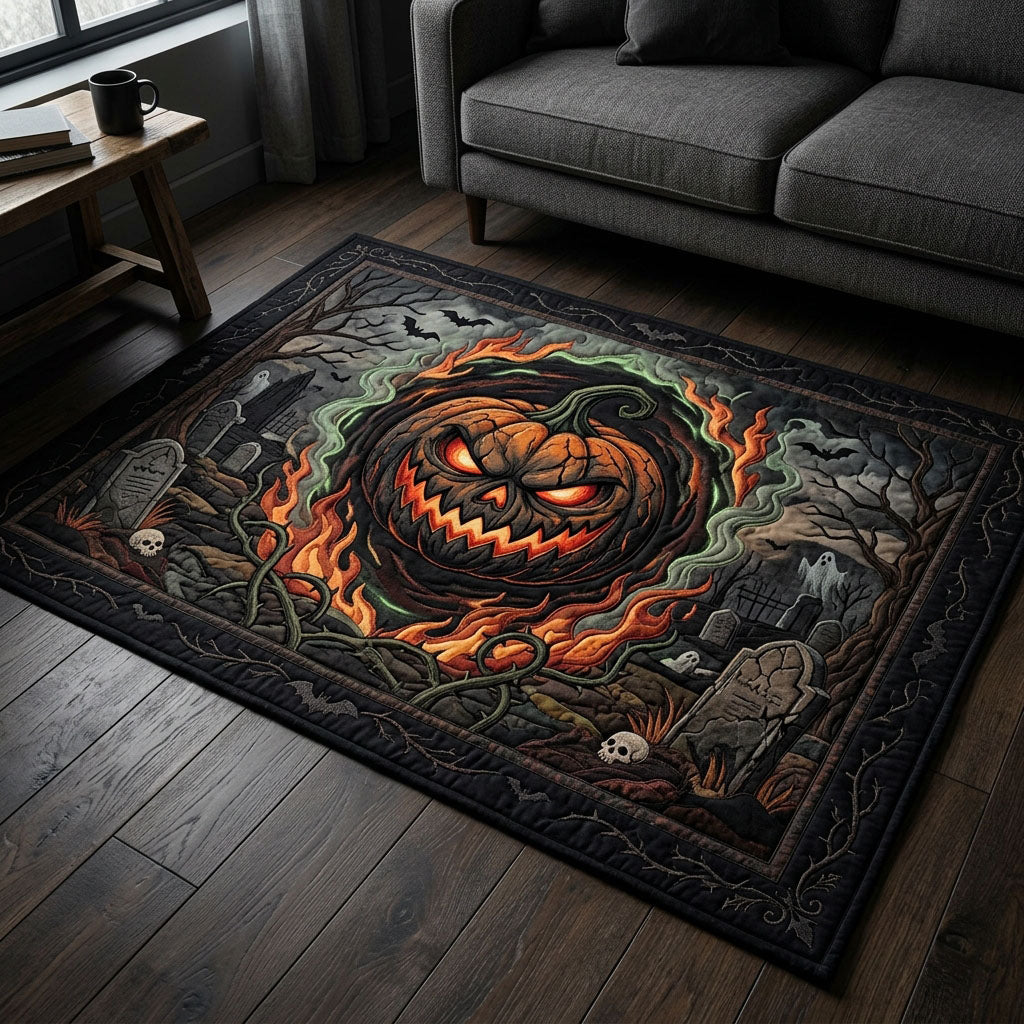 Fiery Cemetery Pumpkin Halloween Area Rug - Non-Slip Washable 3D Print Rug for Living Room & BedroomTVC2108418