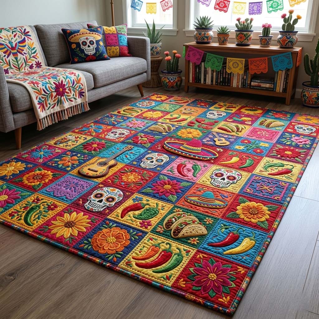 Fiesta Patchwork Area Rug - Non-Slip Washable 3D Print Rug for Living Room & BedroomTVC2108418