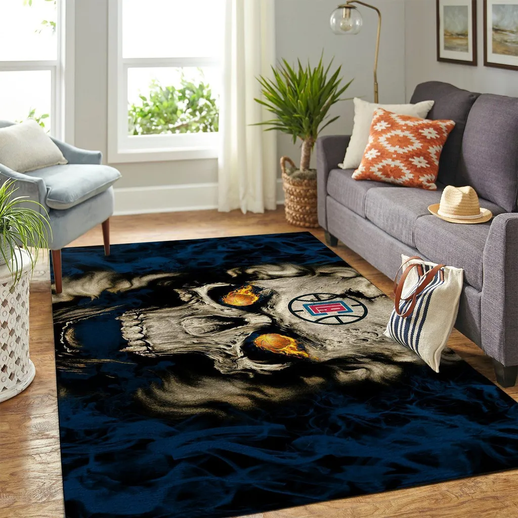 Flaming Skull Rug for Bold Unique Modern Decor Blue and Yellow