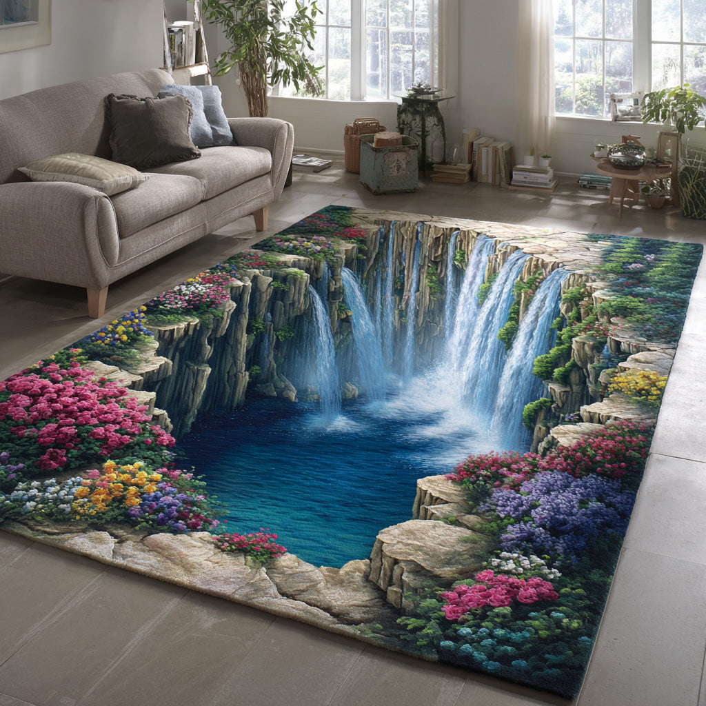 Floral Cascades Area Rug - Non-Slip Washable 3D Print Rug for Living Room & BedroomTVC2108325