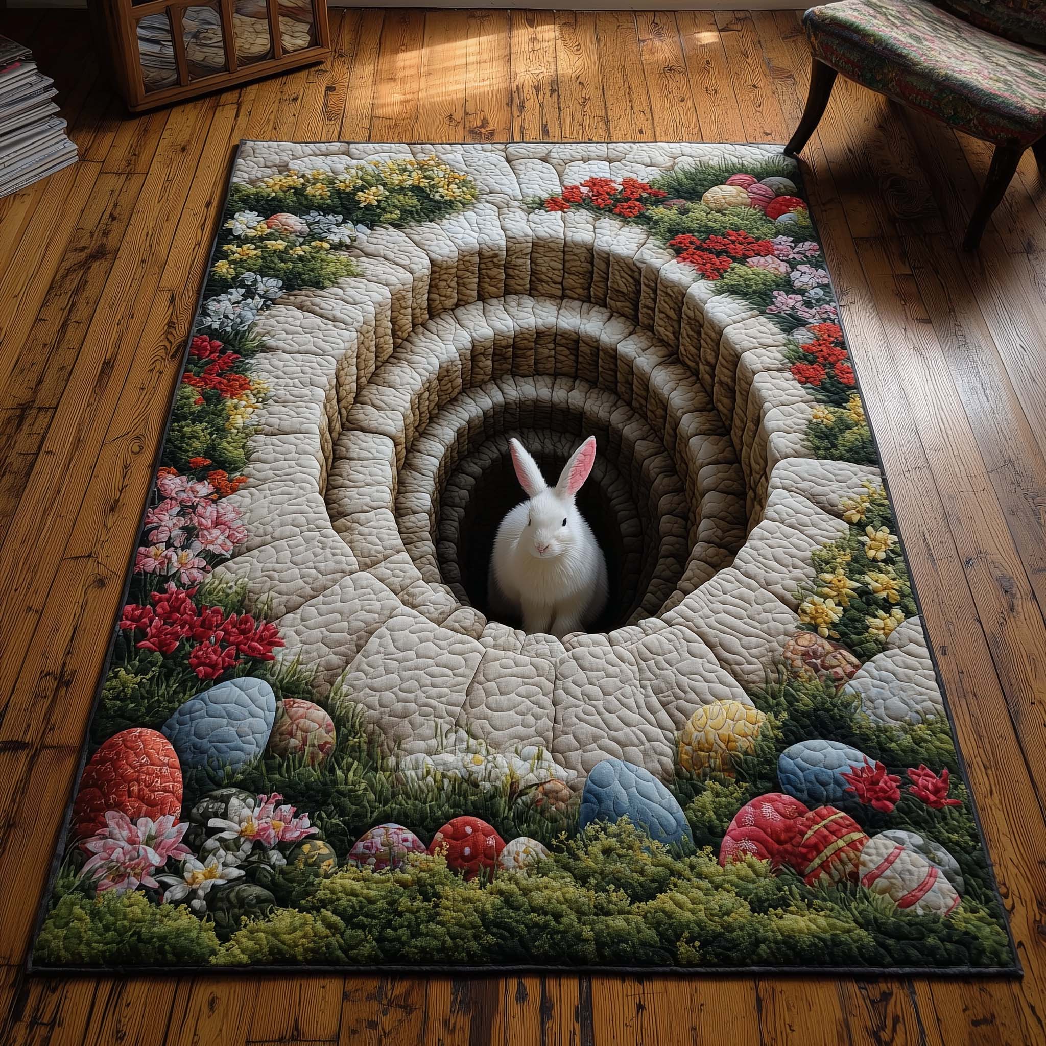Floral Easter Burrow Area Rug - Non-Slip Washable 3D Print Rug for Living Room & BedroomTVC2108418