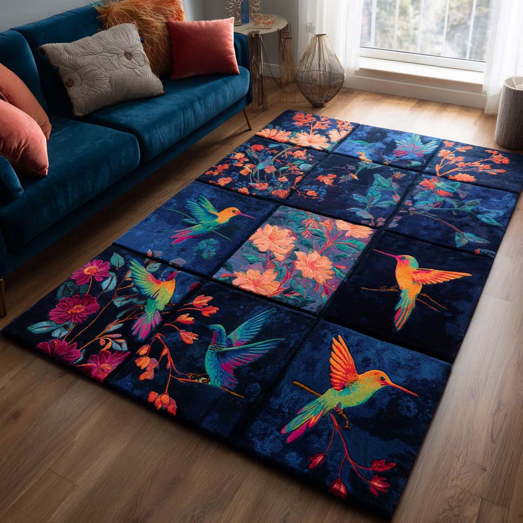 Floral Hummingbird Cardinal Area Rug - Non-Slip Washable 3D Print Rug for Living Room & BedroomTVC2108325