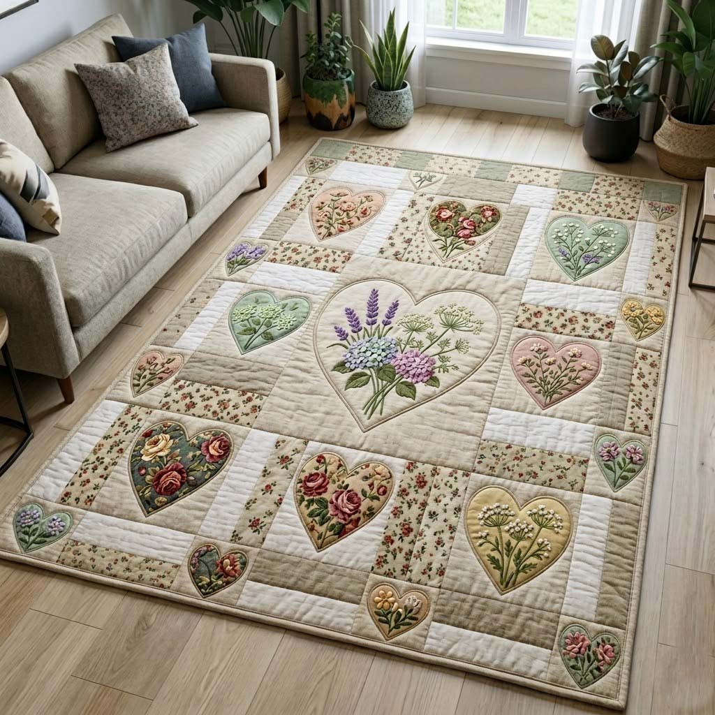 Flower Patchwork Area Rug - Non-Slip Washable 3D Print Rug for Living Room & Bedroom (DesignTVC2108417
