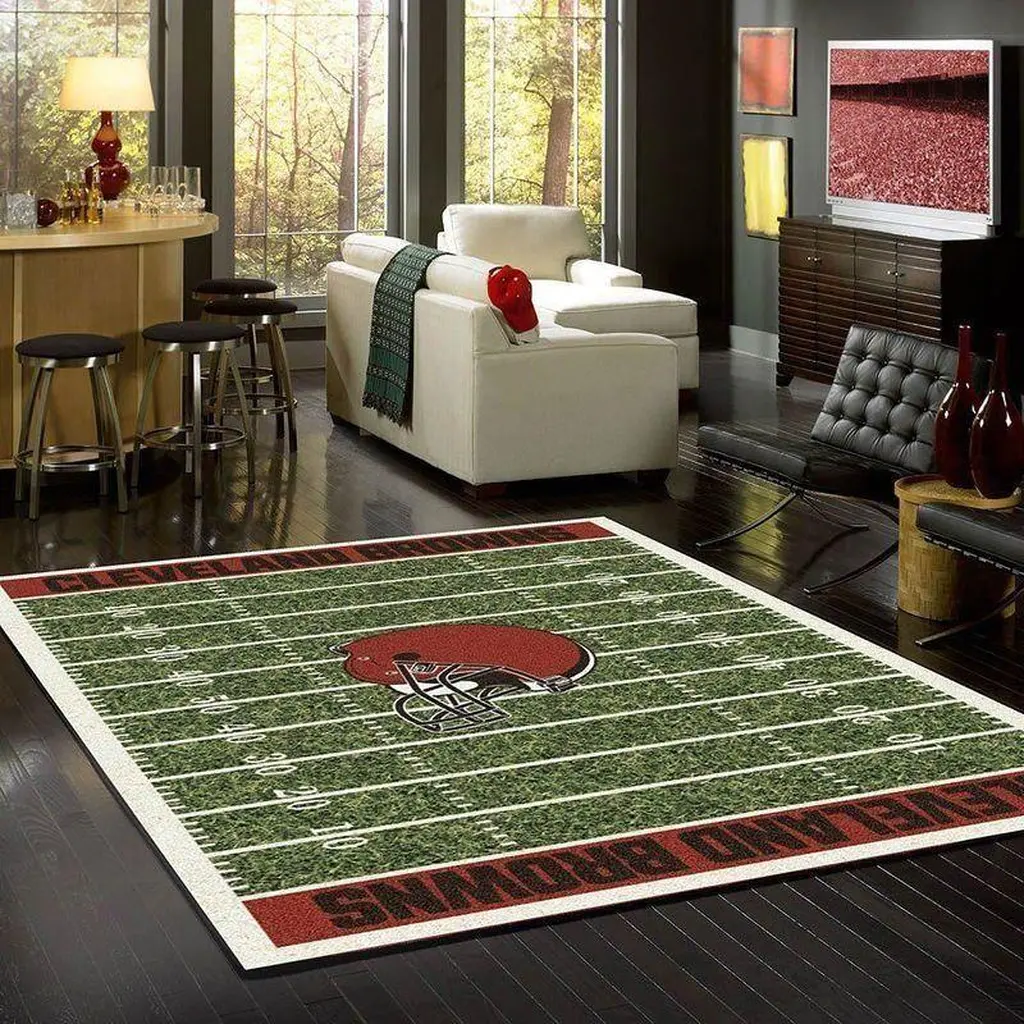 Football Field Rug for Browns Fans Living Room Decor Green and Brown