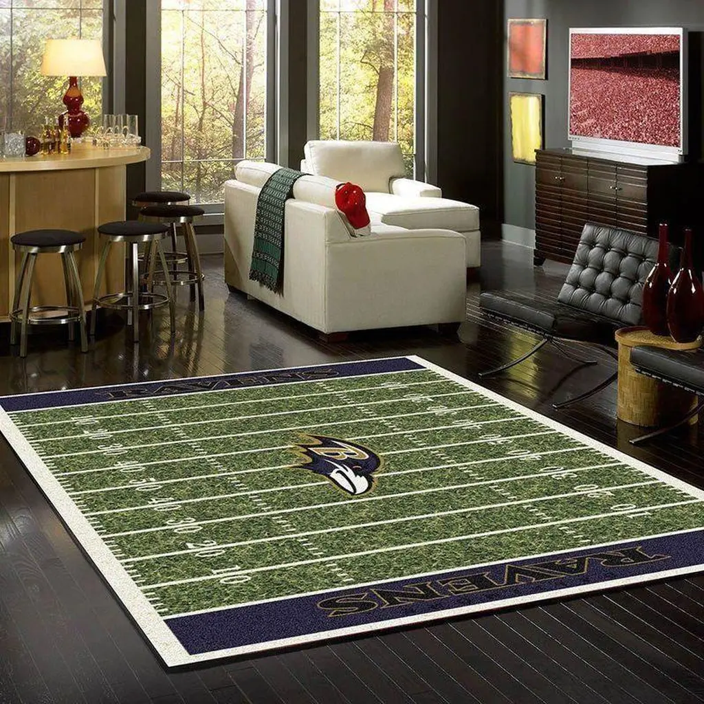 Football Field Rug Modern Living Room Carpet Decor Green and White