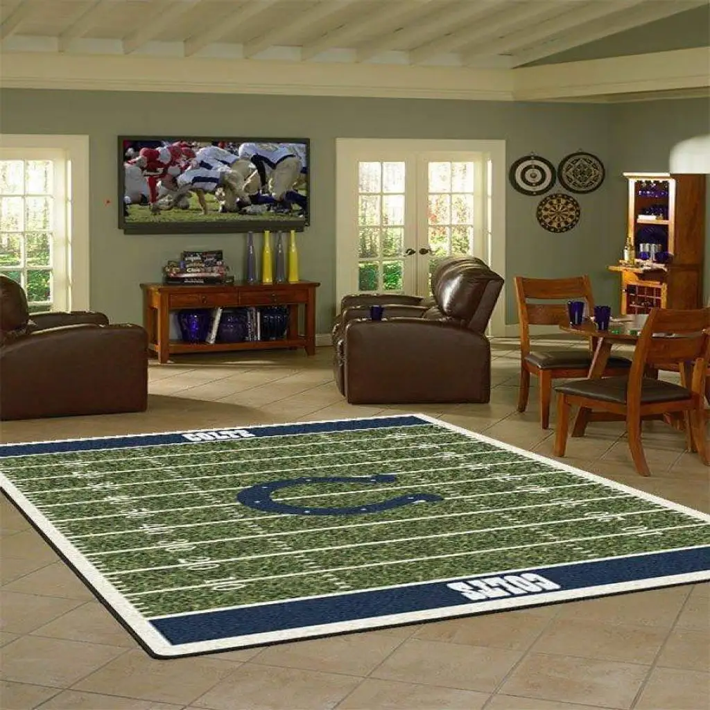 Football Field Rug Perfect for Game Room Decor Blue and Green