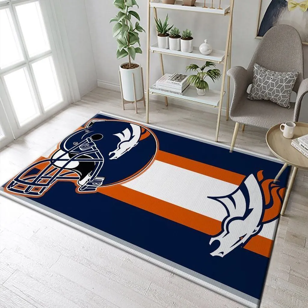 Football Helmet Area Rug for Sports Fans Orange and Navy Blue