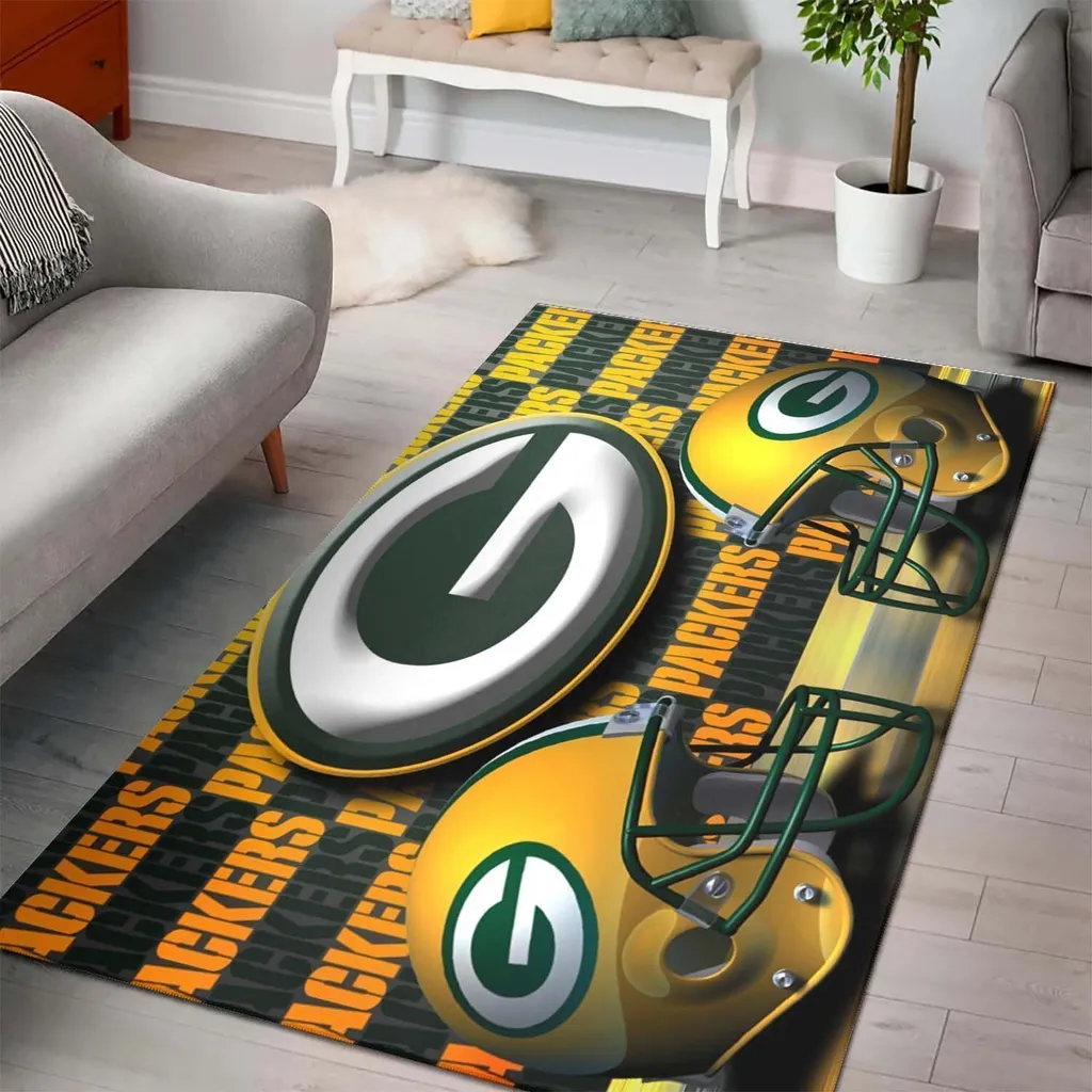 Football Helmet Rug Packers Fans Home Decor Accessory Green and Yellow