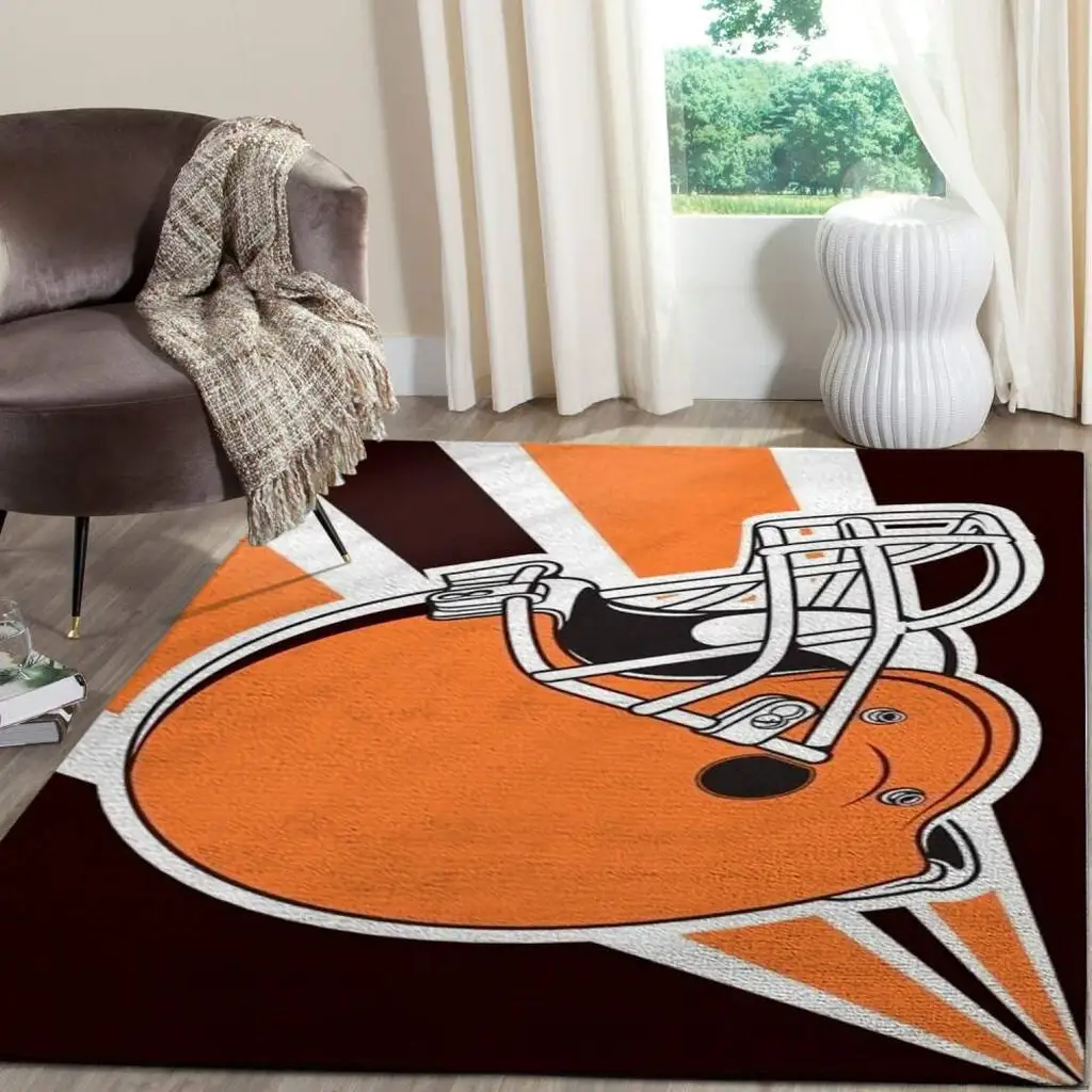 Football Helmet Rug Perfect for Cozy Game Room Decor Orange and Brown