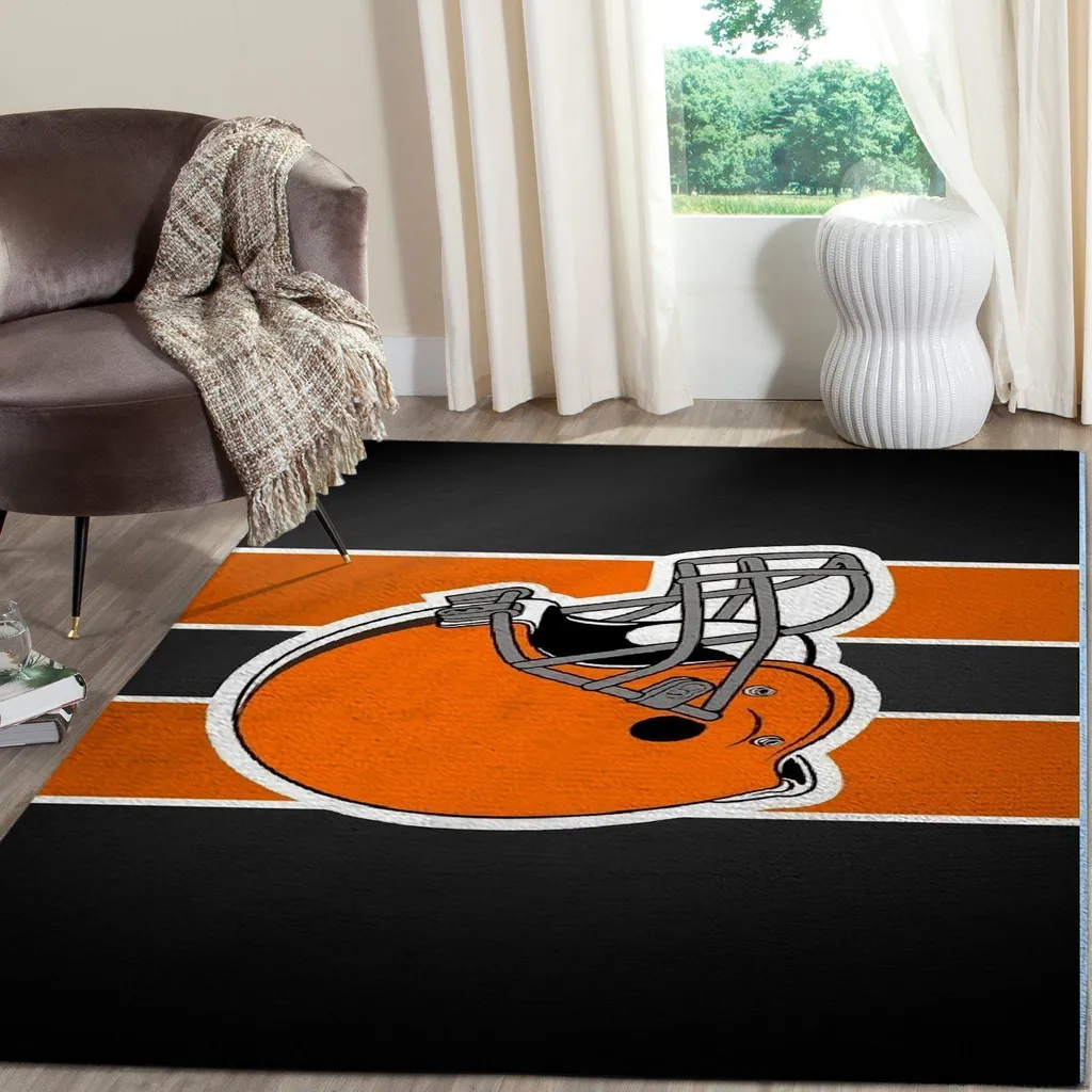 Football Helmet Rug Perfect for Sports Fans Decor Black and Orange