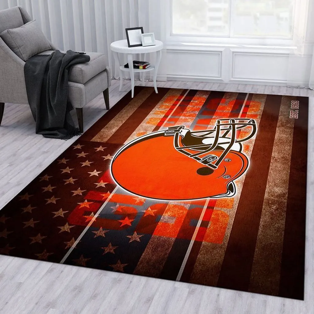 Football Helmet Rug Vintage Star Stripes Design Decor Orange and Brown