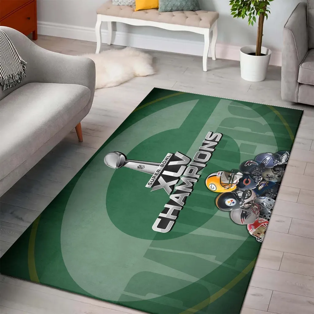 Football Rug Super Bowl XLV Champions Design Green and Gray