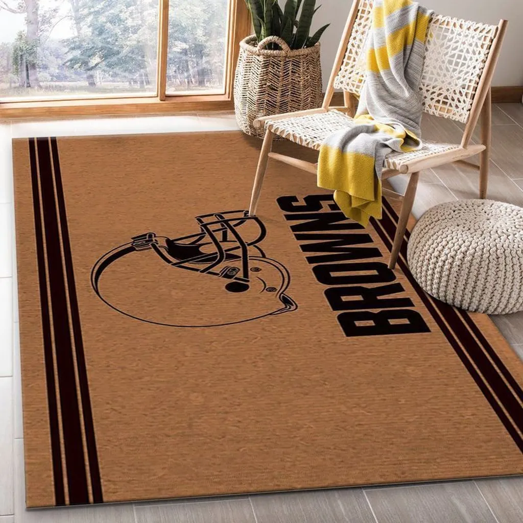 Football Rug with Helmet Design for Game Room Decor Black and Brown