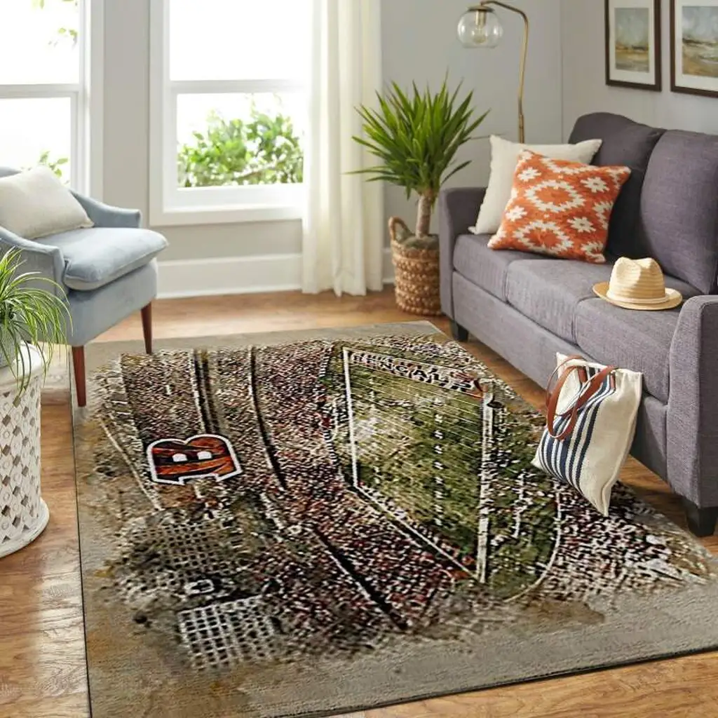 Football Stadium Rug for Living Room Decor Green and Brown