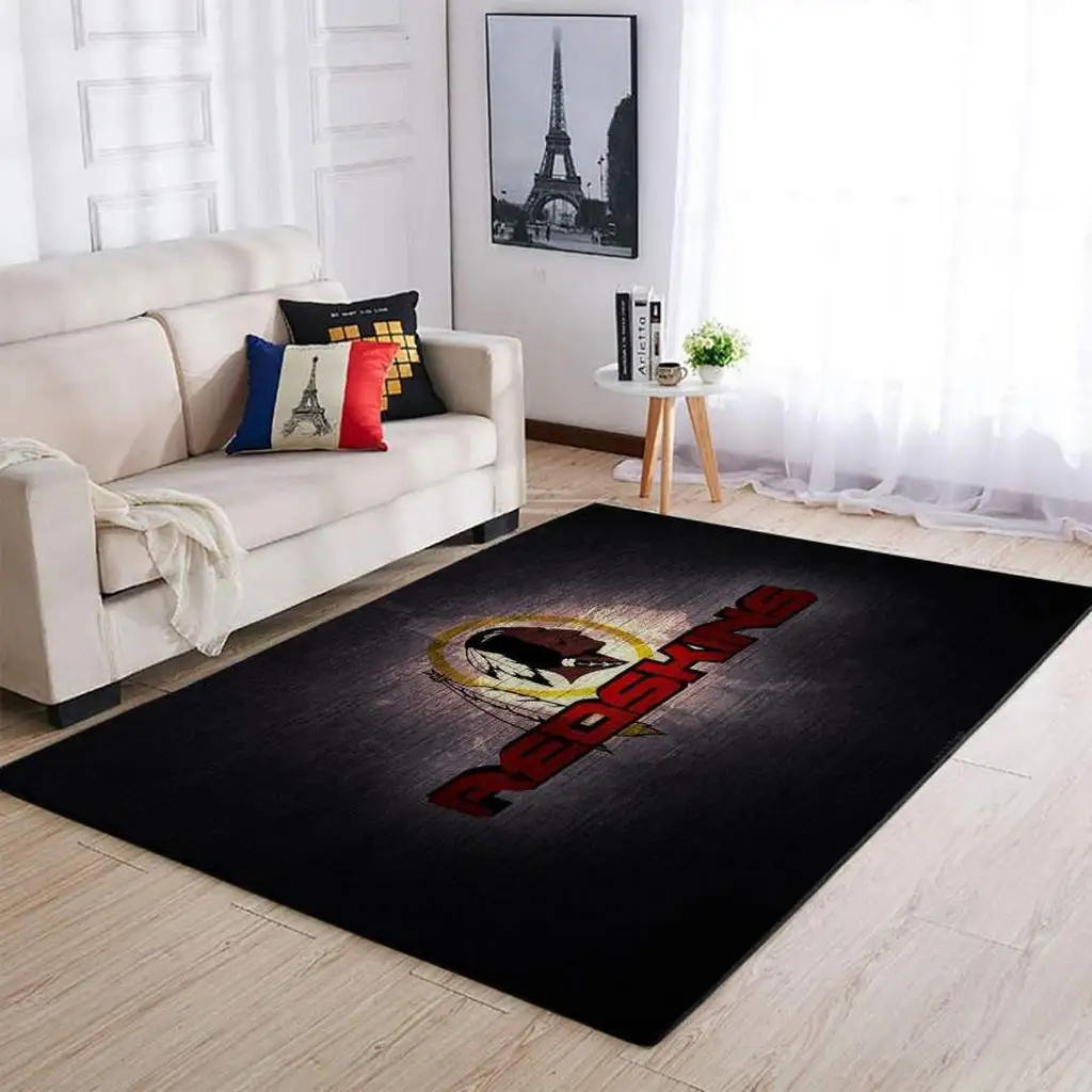 Football Team Logo Area Rug for Living Room Decor Black and Red