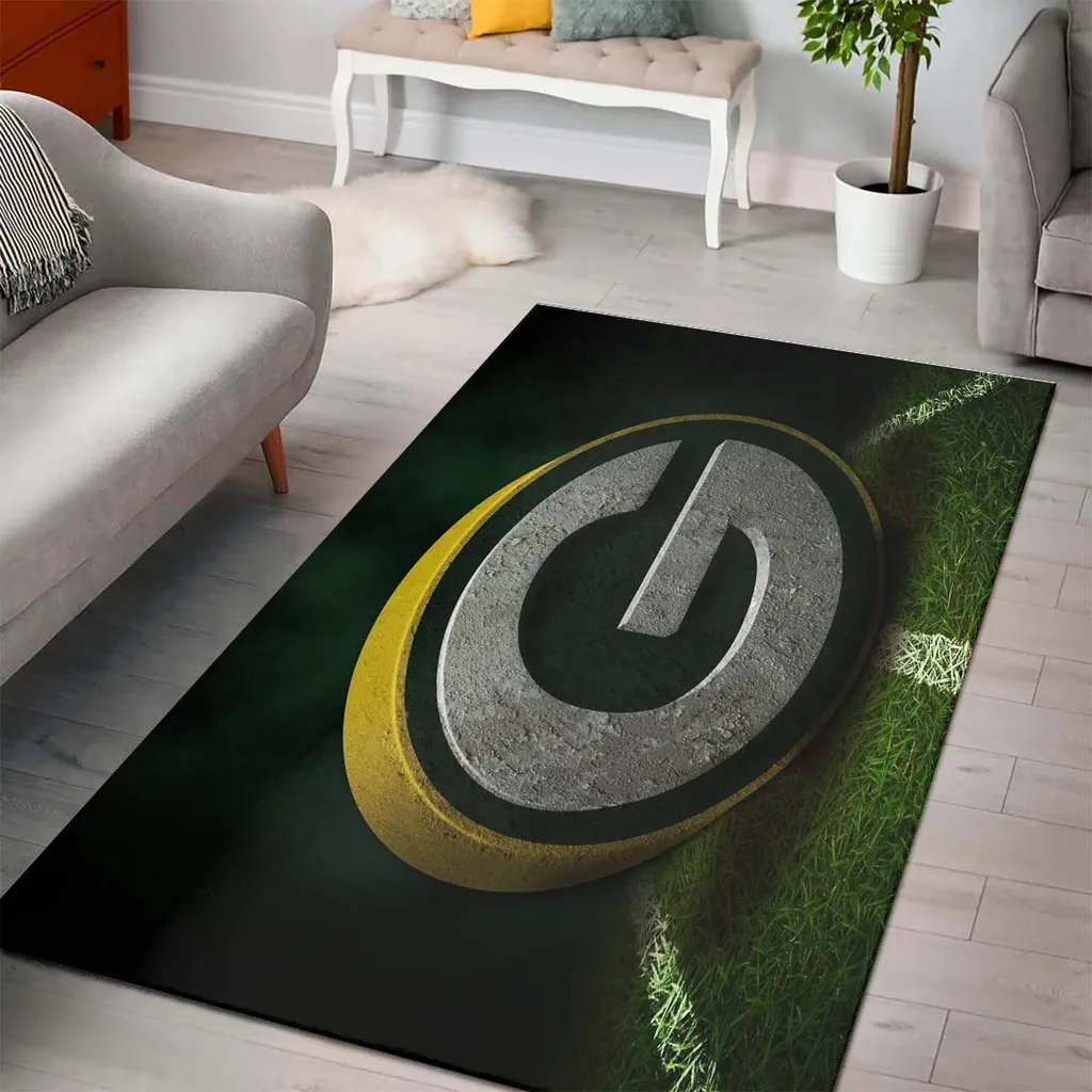 Football Team Logo Rug for Living Room Decoration Green and Yellow