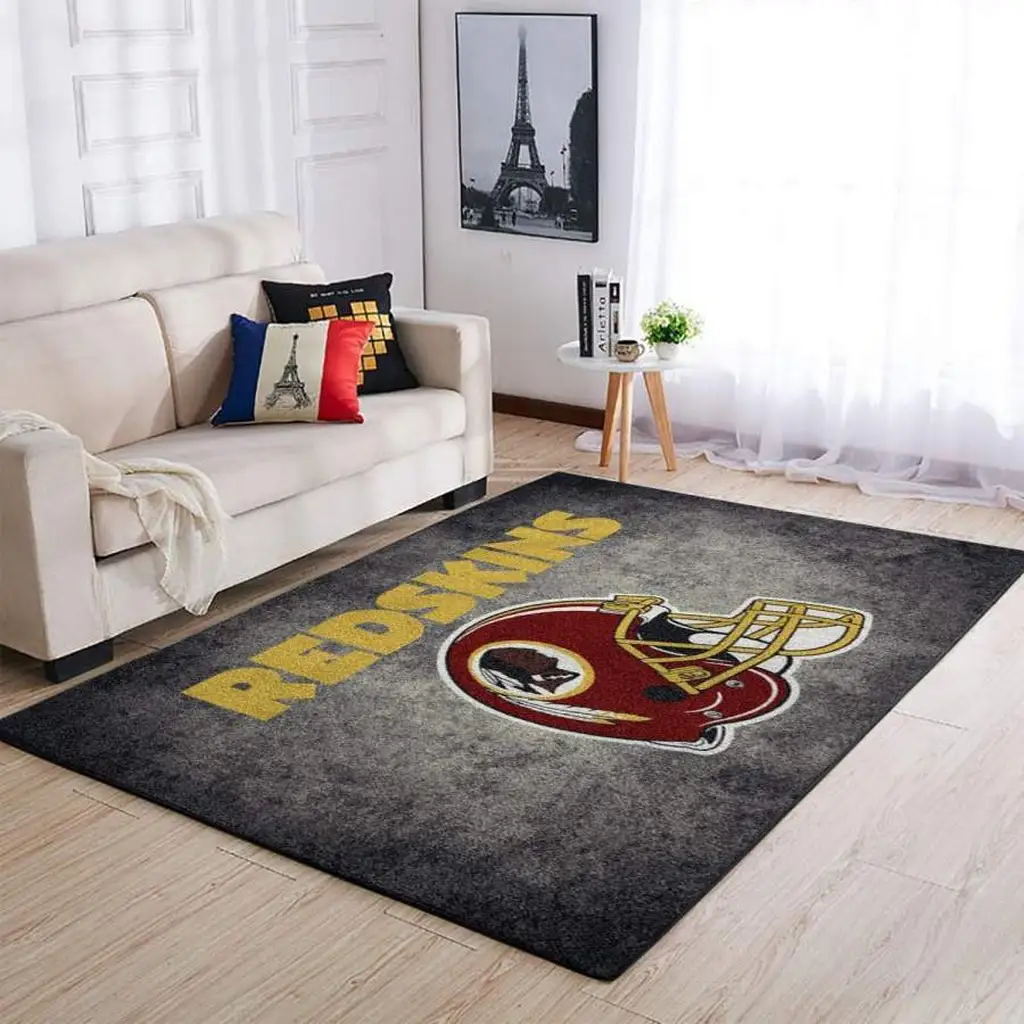 Football Themed Area Rug for Living Room Decor Red and Gray