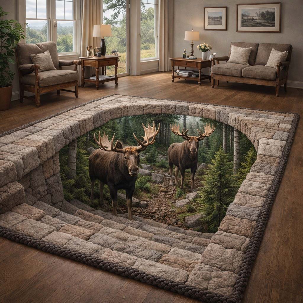 Forest Canyon Moose Area Rug - Non-Slip Washable 3D Print Rug for Living Room & BedroomTVC2108417